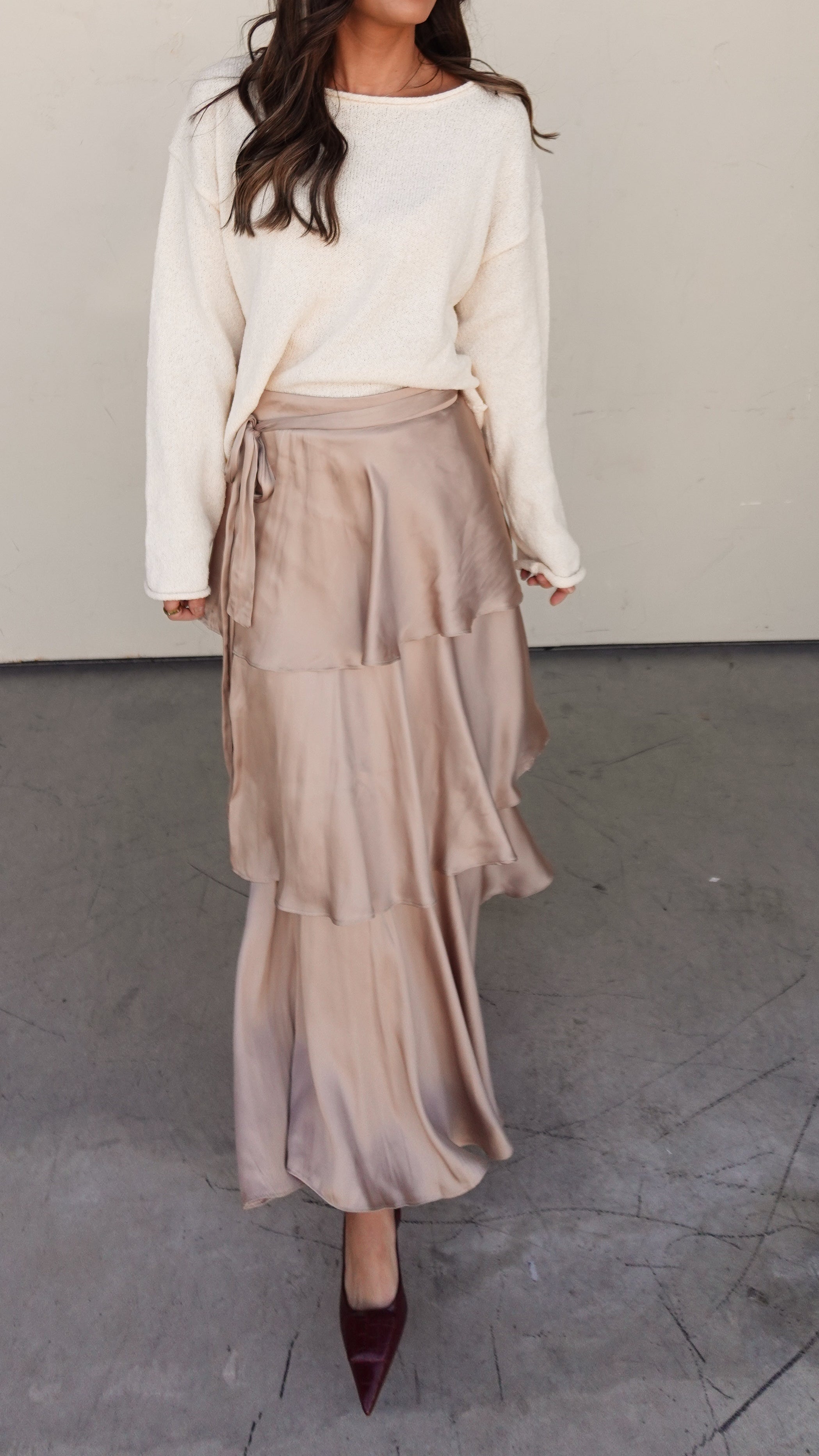 Tiered Satin Maxi Skirt | Elegant Women's Fashion by coolavocek