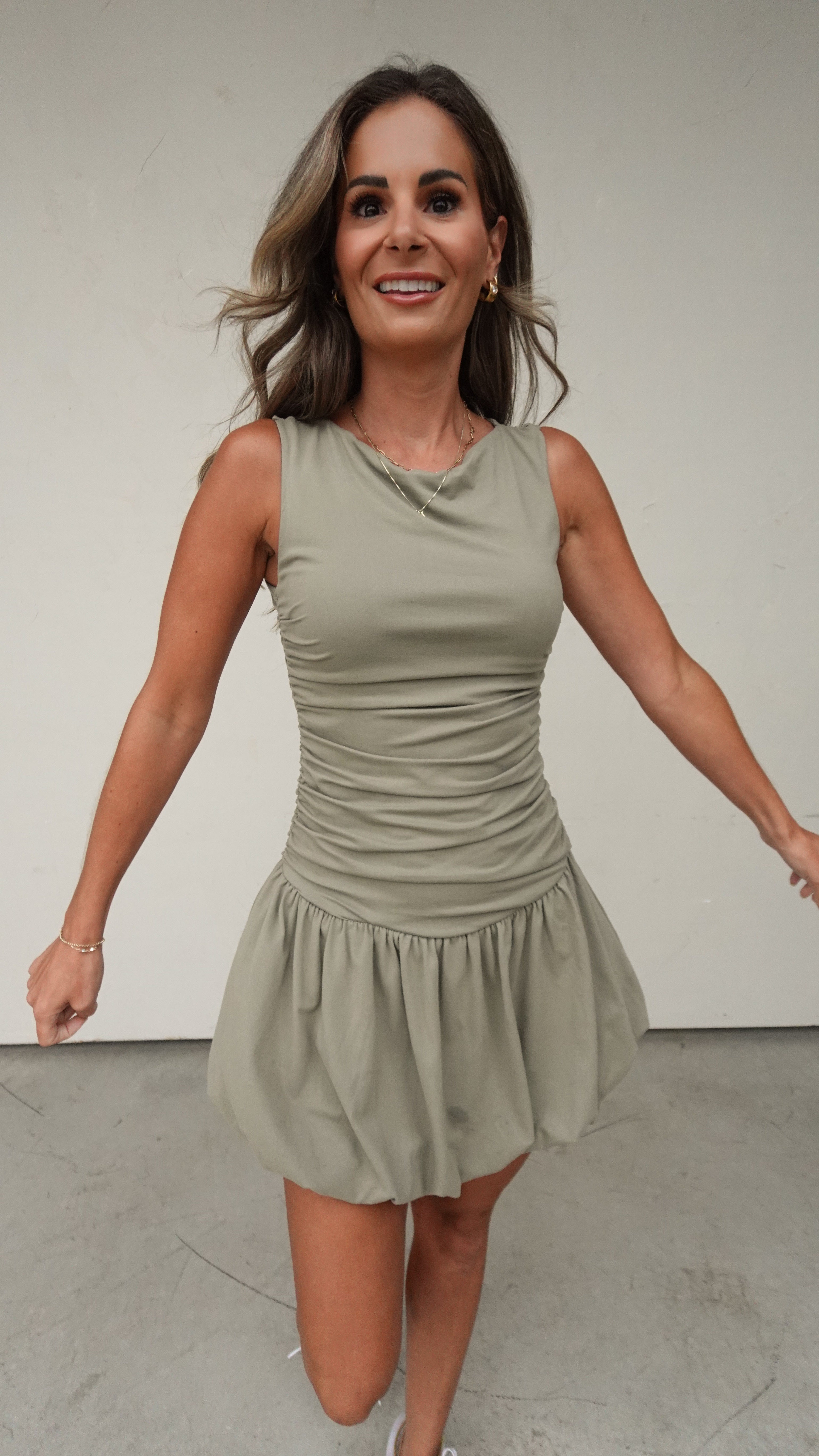 Olive Buttersoft Bubble Hem Dress | Elegant Women's Fashion by coolavocek
