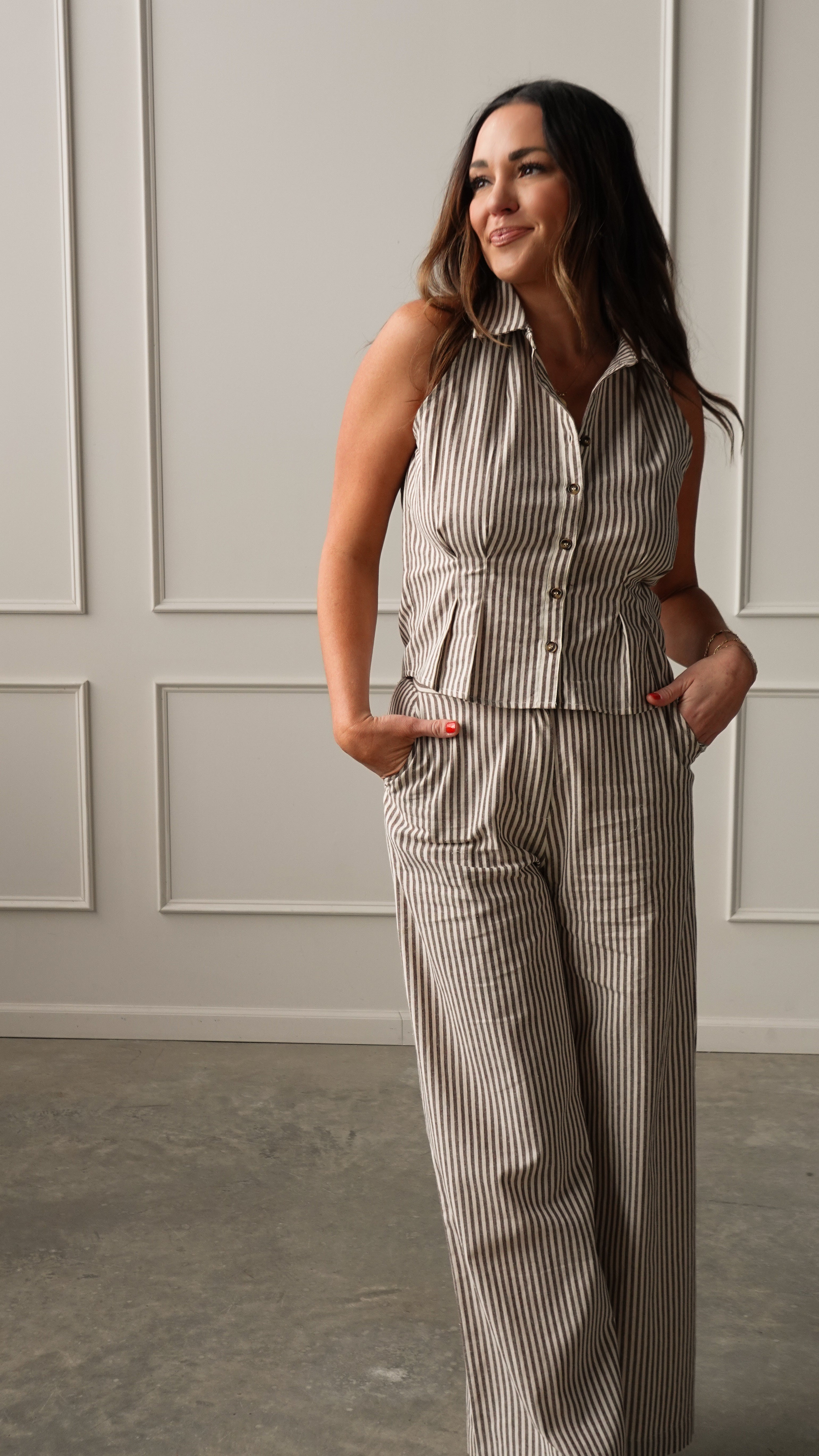 Brown Striped Wide-Leg Trouser | Elegant Women's Fashion by coolavocek