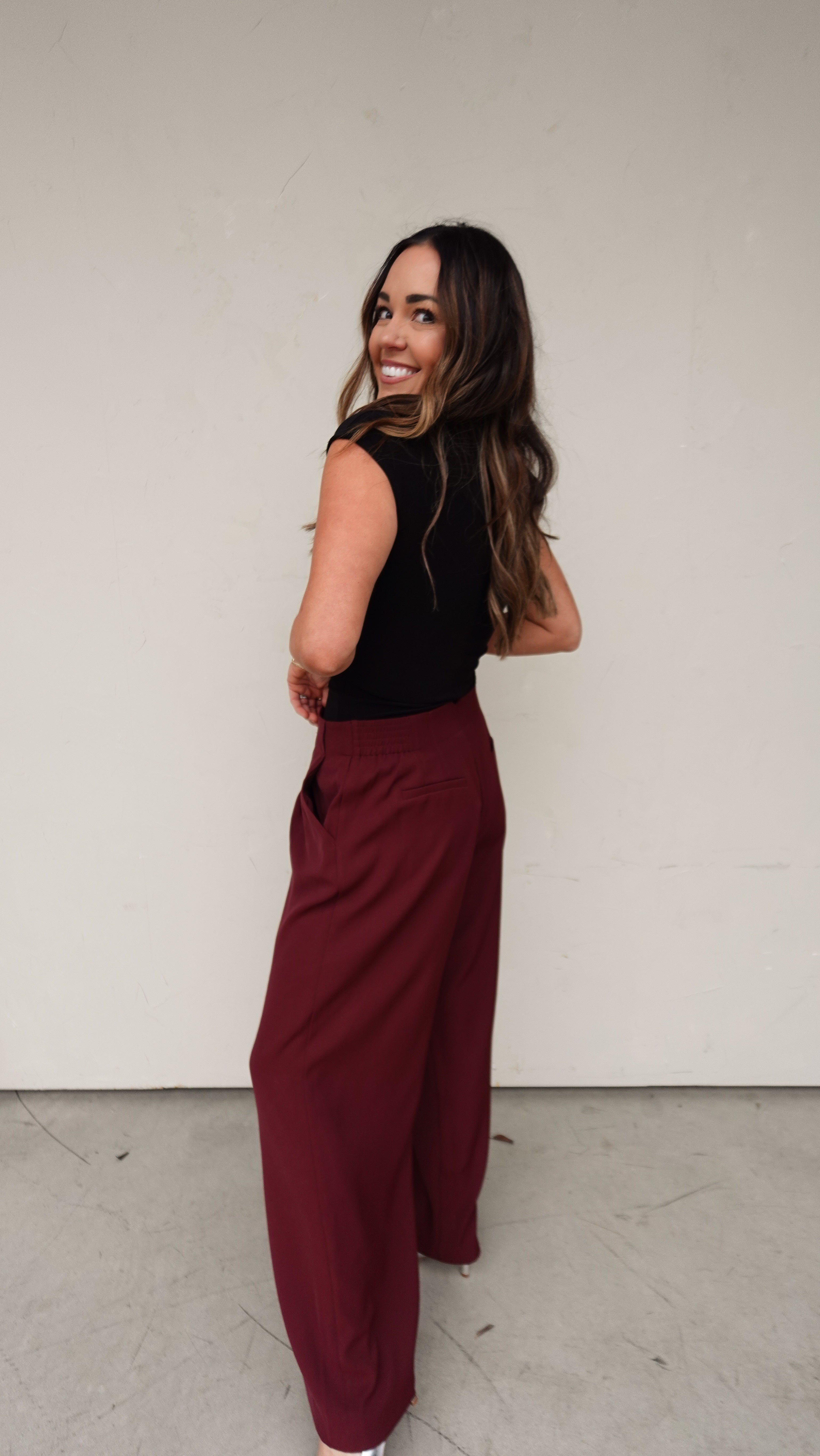 Wide Leg Trouser - Burgundy | Elegant Women's Fashion by coolavocek