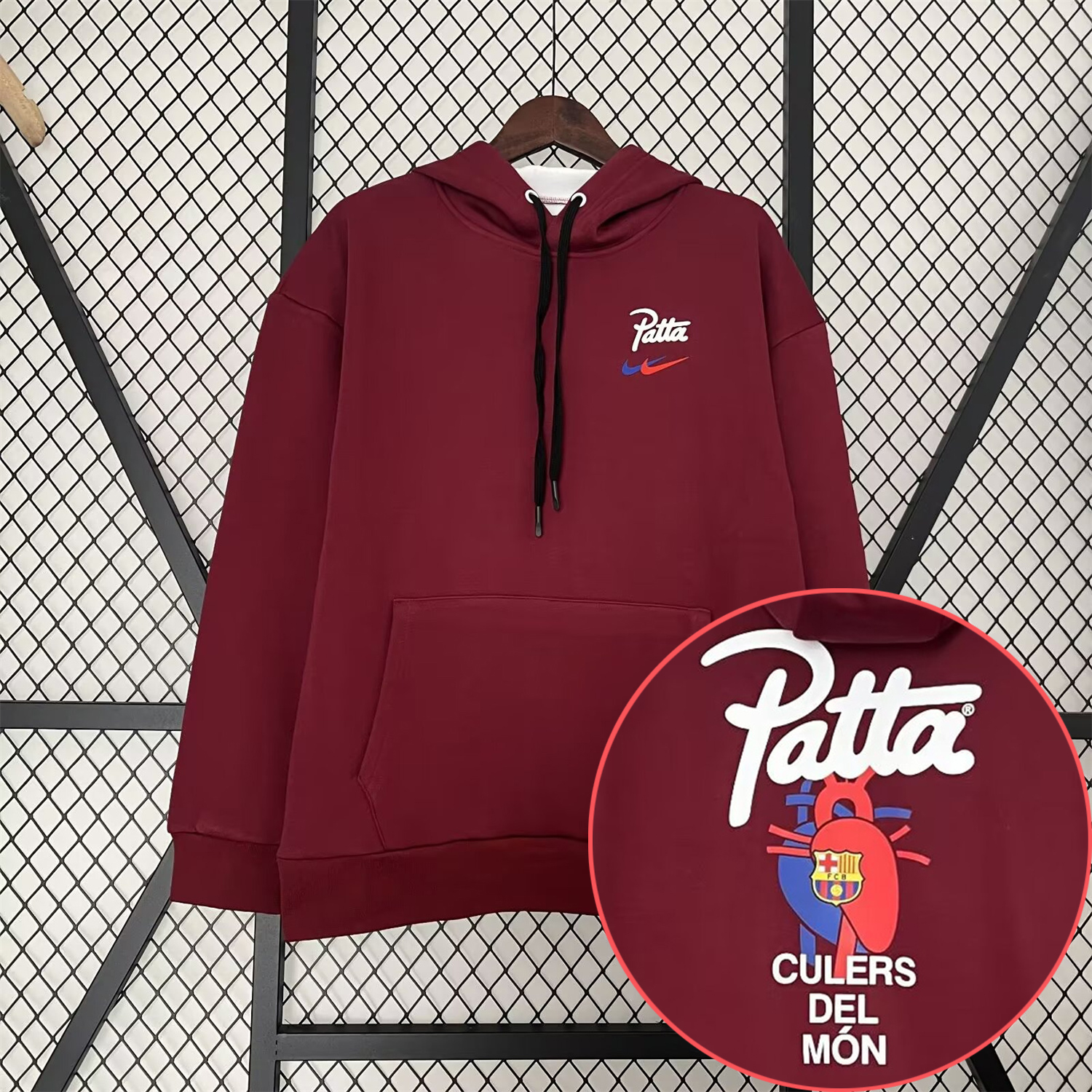 AlphaJersey-Barcelona x Patta 25-26 Red Unisex Pullover Hoodie
