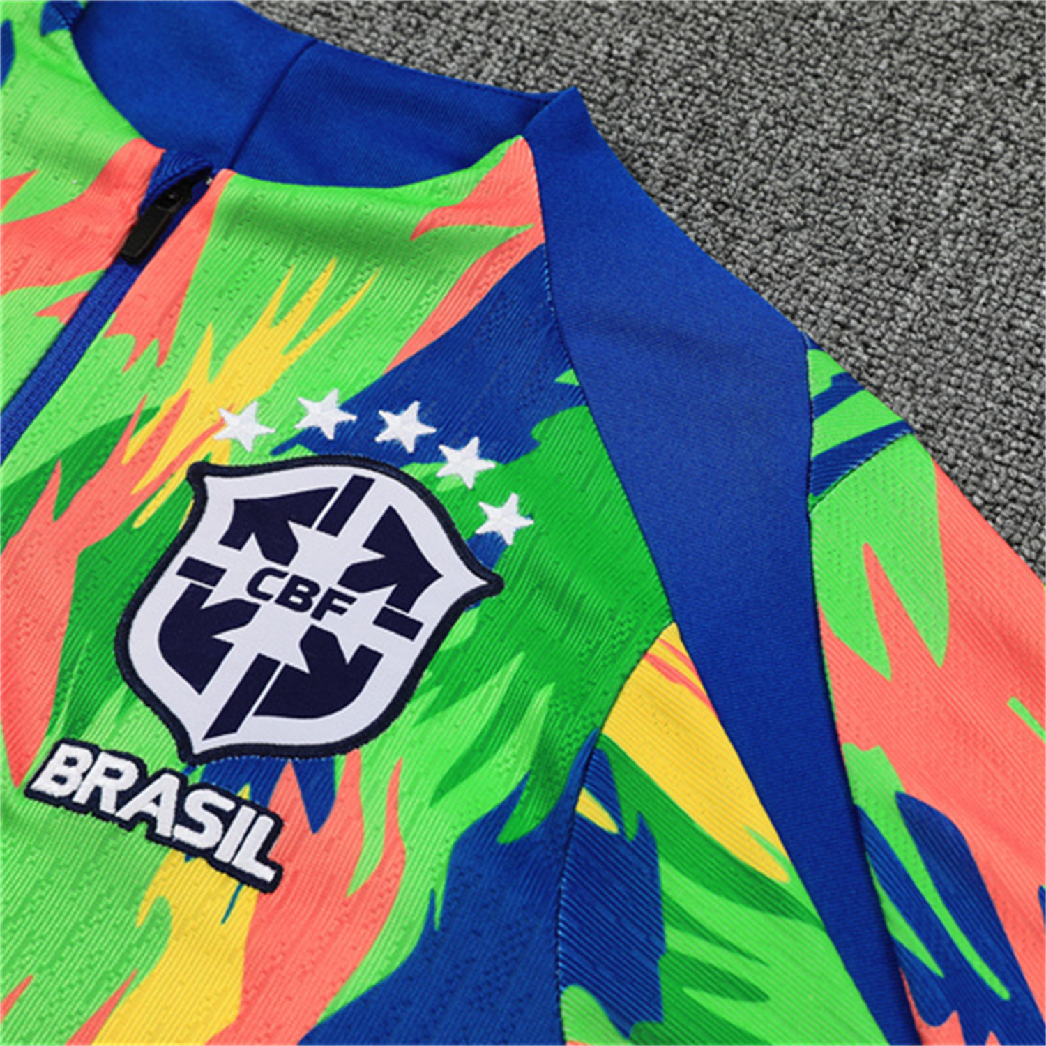 AlphaJersey-Brazil 25-26 Long Sleeve Training Set - Colorful Camouflage Top & Royal Blue Pants