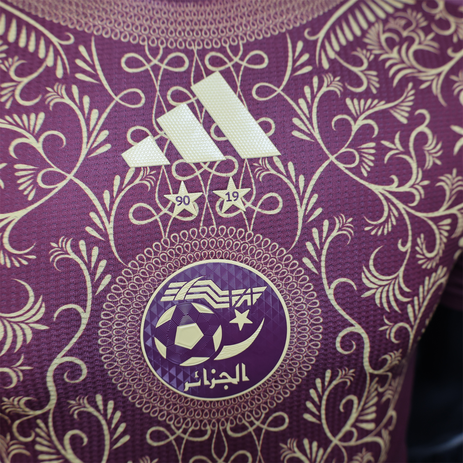 AlphaJersey-Algeria 25-26 Burgundy Jersey with Chest Pattern Decoration - Player Version