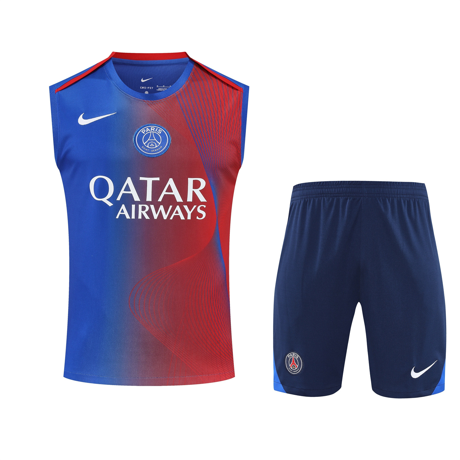 AlphaJersey-Paris Saint-Germain PSG 25-26 Vest Training Set - Red And Blue Lines Vest & Blue Shorts