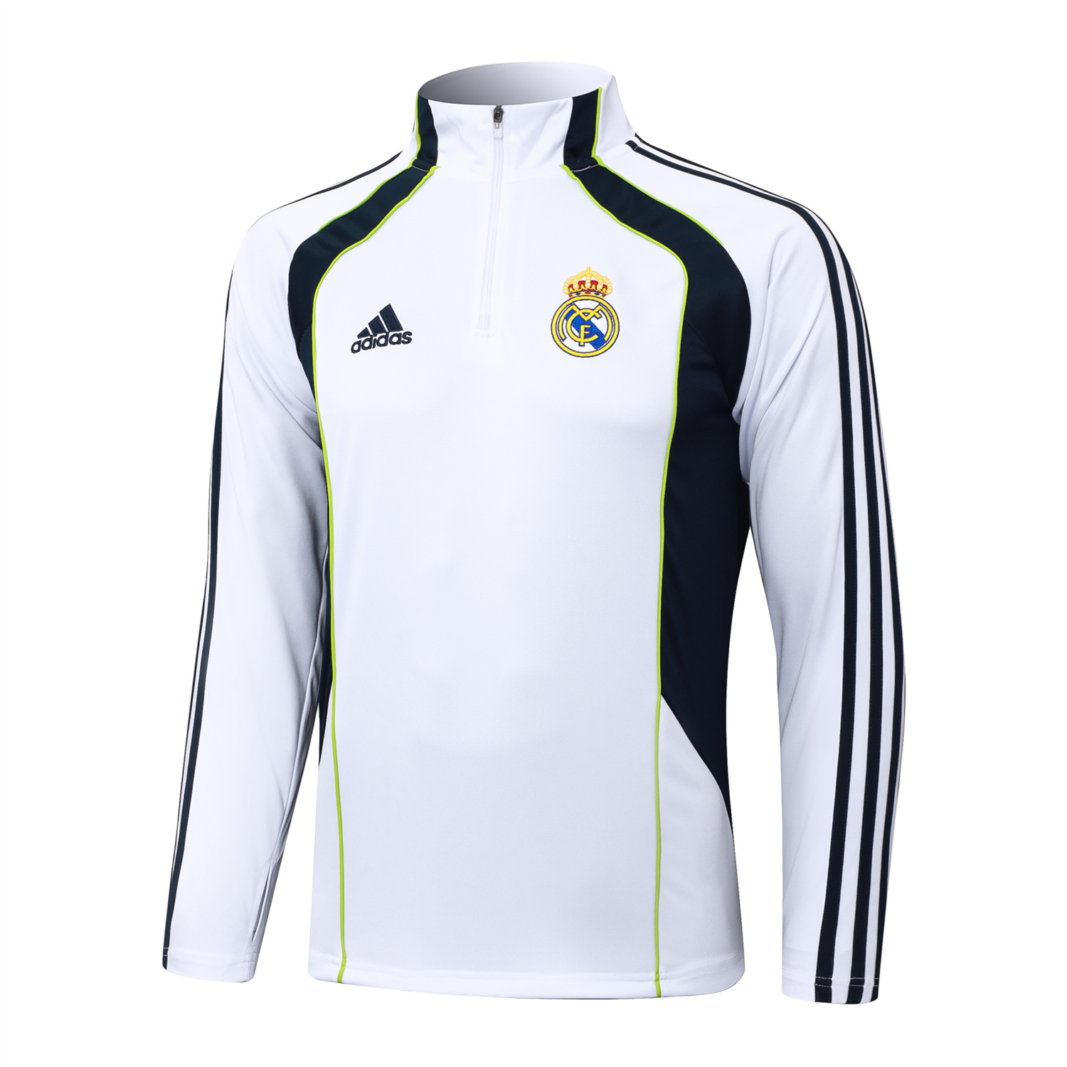 AlphaJersey-Real Madrid 25-26 Long Sleeve Training Set - White Urban Purist Style and Deep Blue Pants