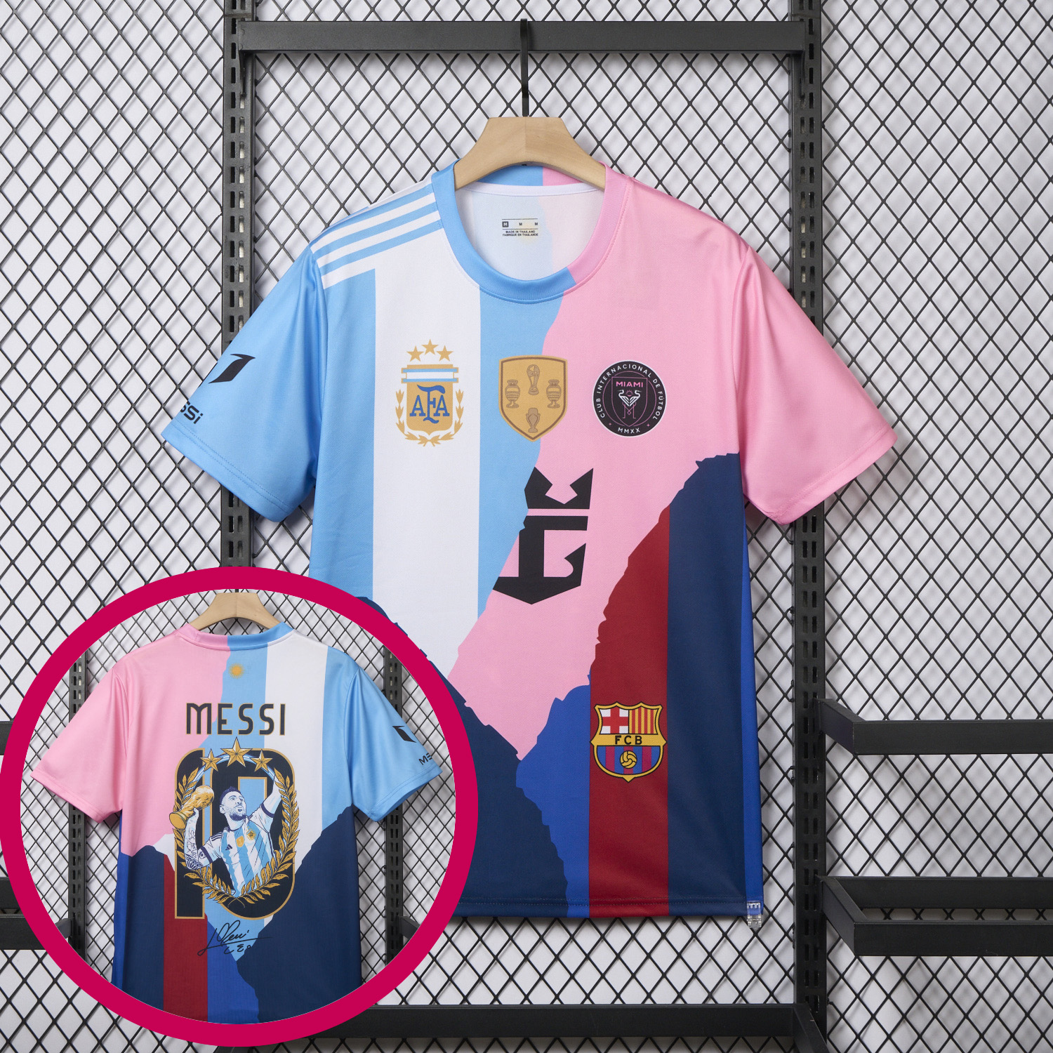 AlphaJersey-Messi Career Commemorative Jersey - Fans Version - Argentina INT M.A.M Barcelona - with 10 Special Font