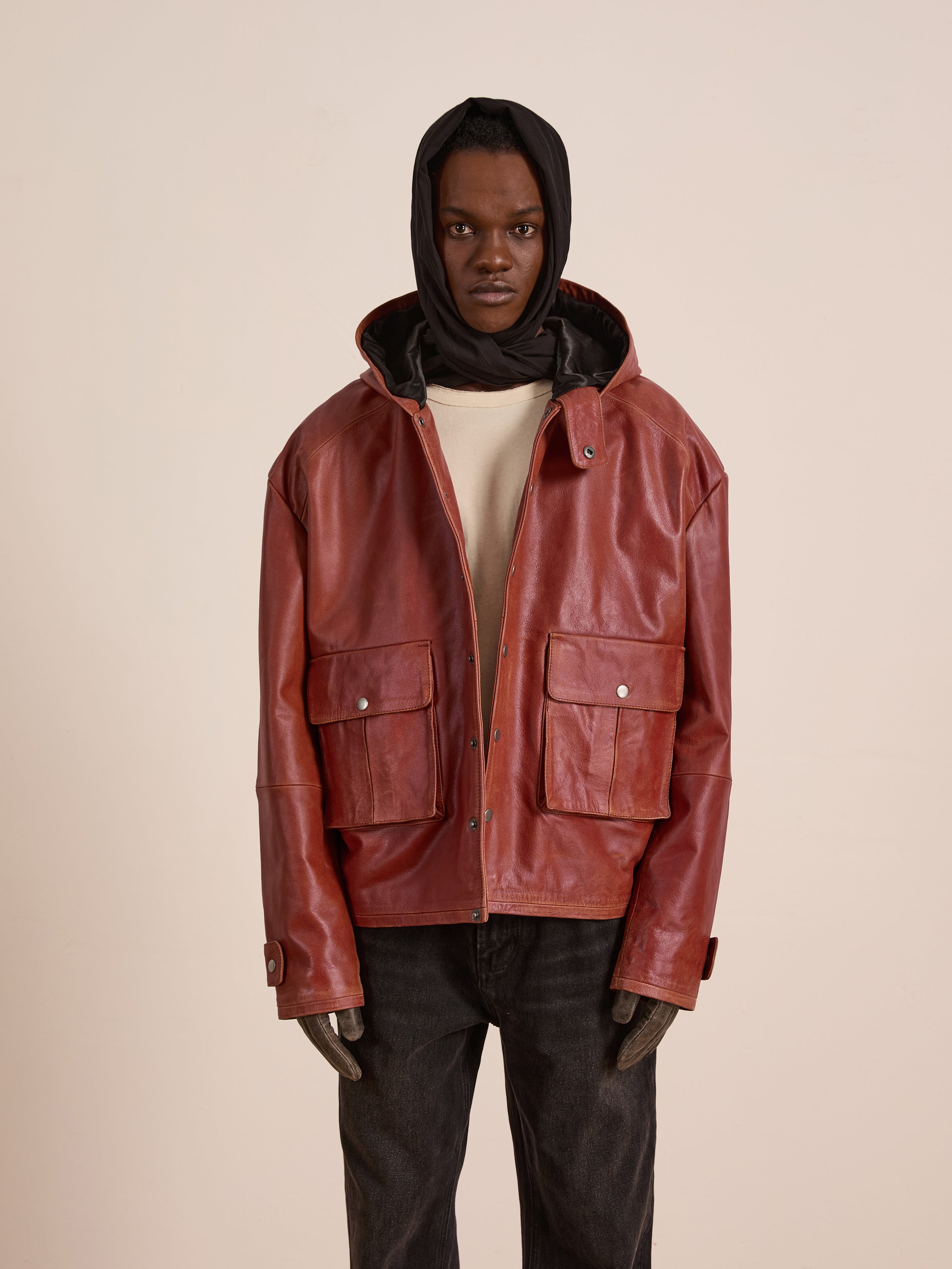 Distressed Leather Pocket Hoodie | Modern Menswear by yycbvcnbmmnbm