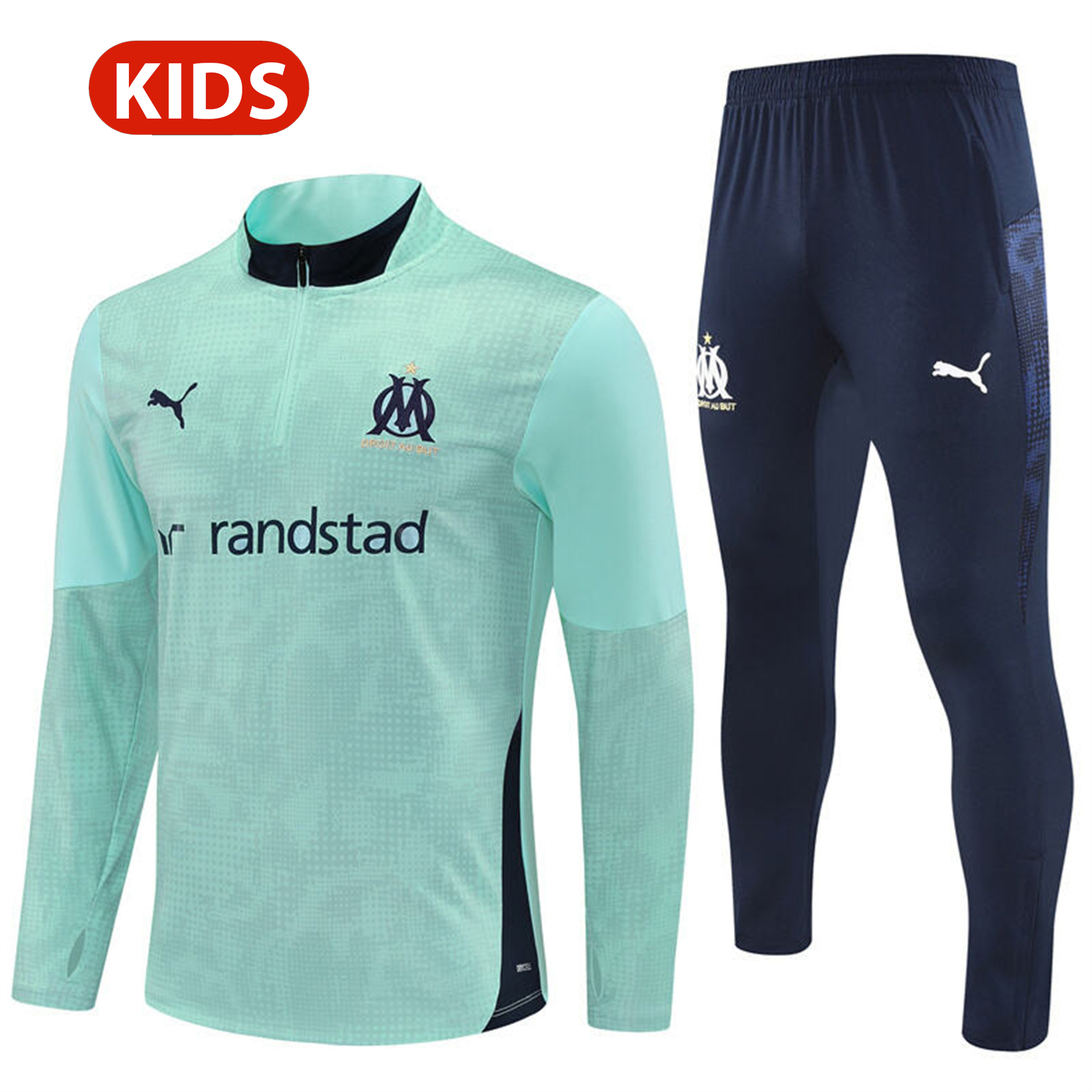 AlphaJersey-Marseille 25-26 Kids Long Sleeve Training Set - Nattierblue Top & Deep Blue Pants