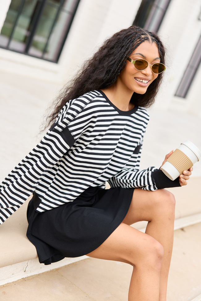 Dominique Black And White Striped Tee | Elegant Women's Fashion by coolavocek