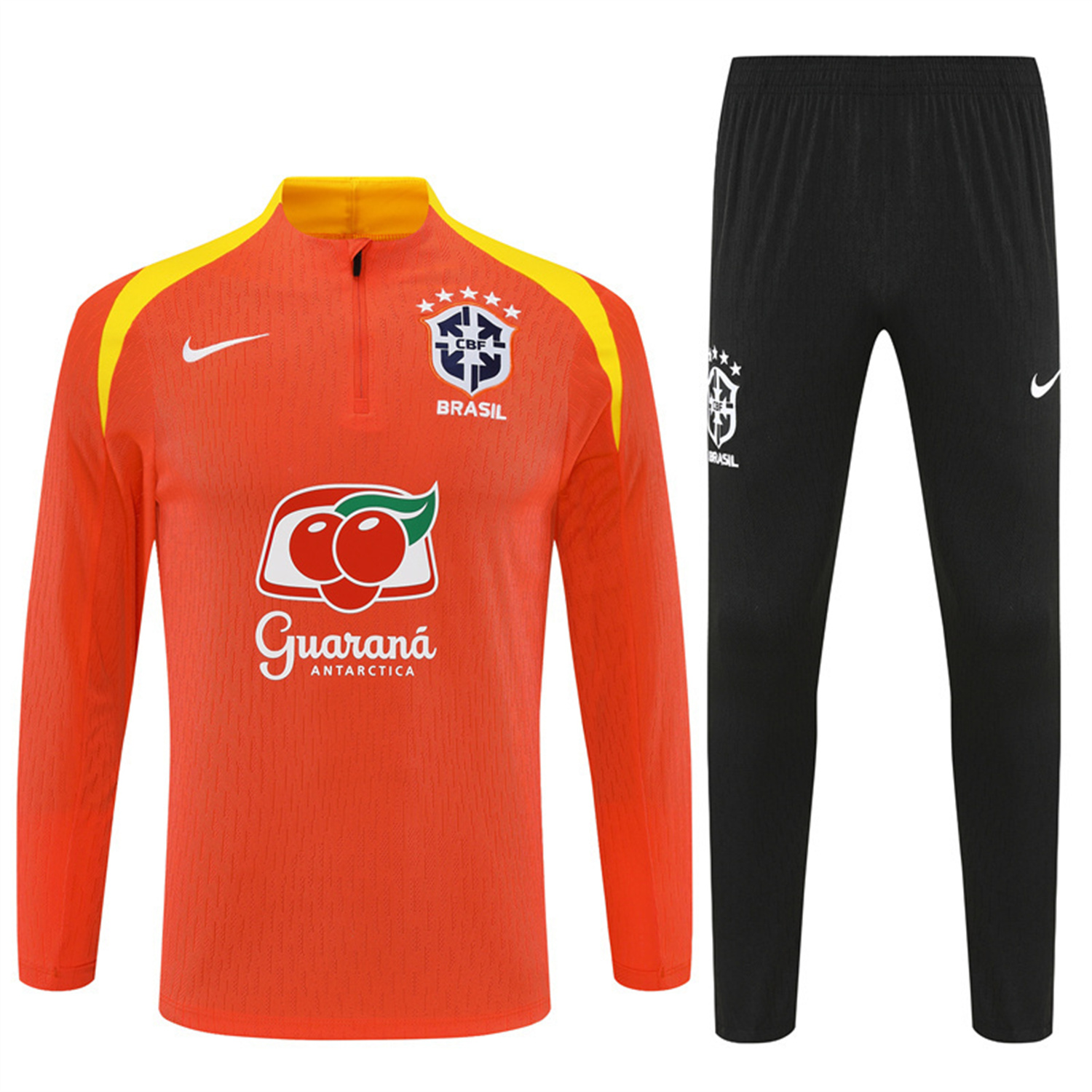 AlphaJersey-Brazil 25-26 Long Sleeve Training Set - Player Version - Orange Top and Black Pants