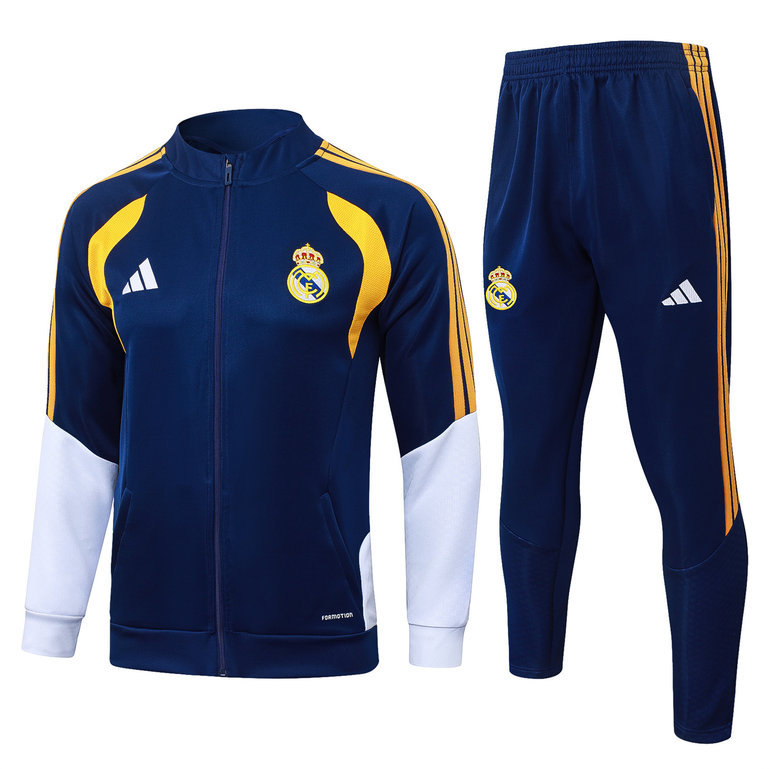 AlphaJersey-Real Madrid 26-27 Long Sleeves Training Set - Yellow Edge Deep Blue Top And Pants