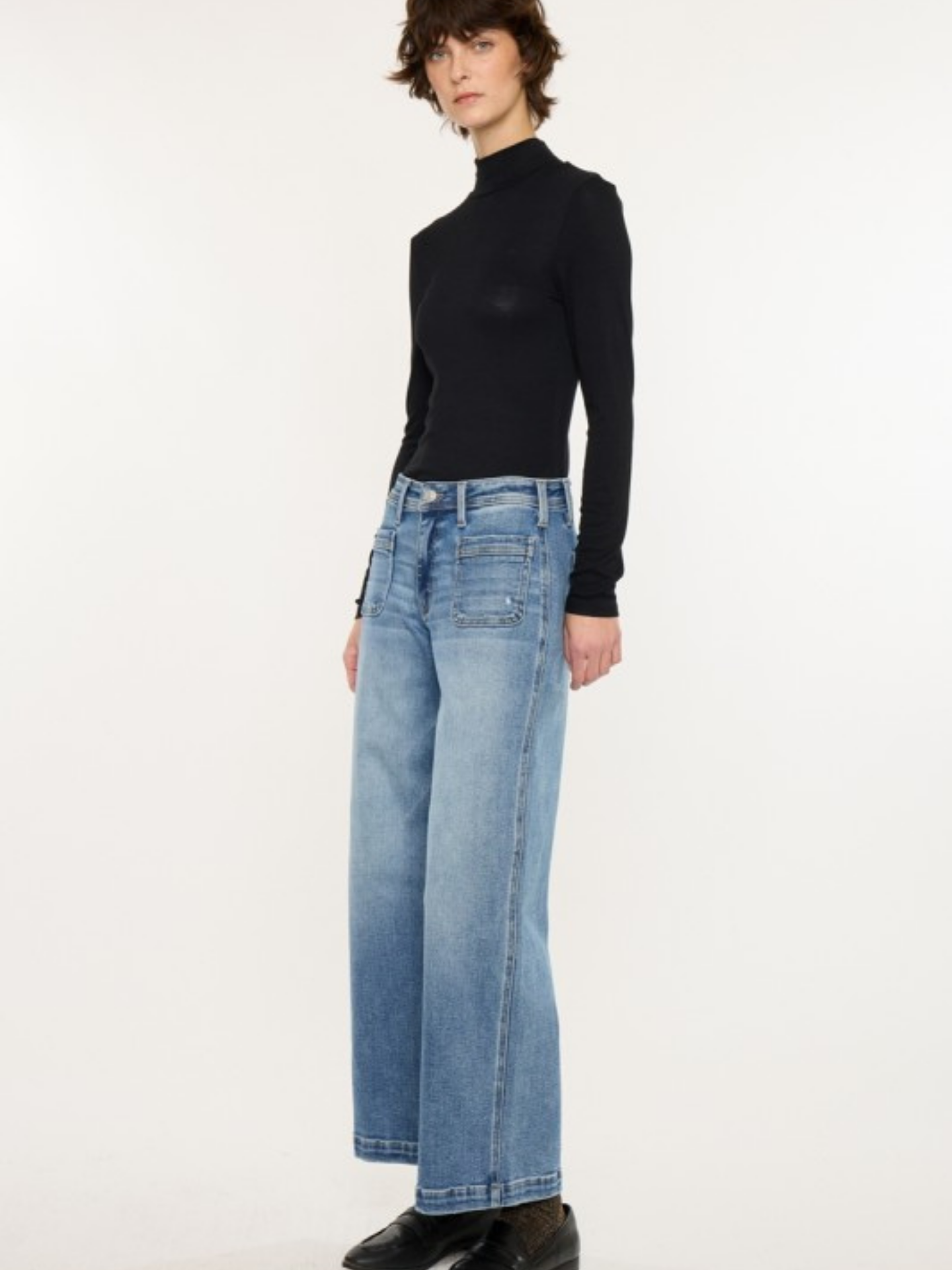 Mid Rise Front Pocket Wide Leg Denim | Elegant Women's Fashion by coolavocek