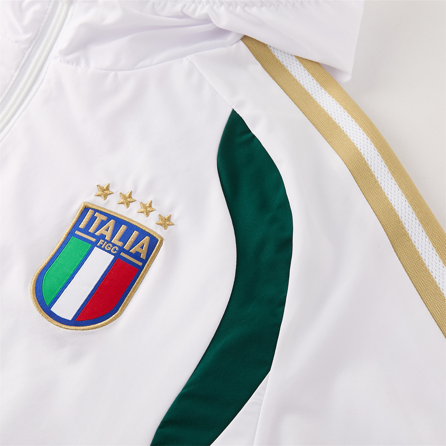AlphaJersey-Italy 2026 Hooded Windbreaker Training Set - White Top & Green Pants