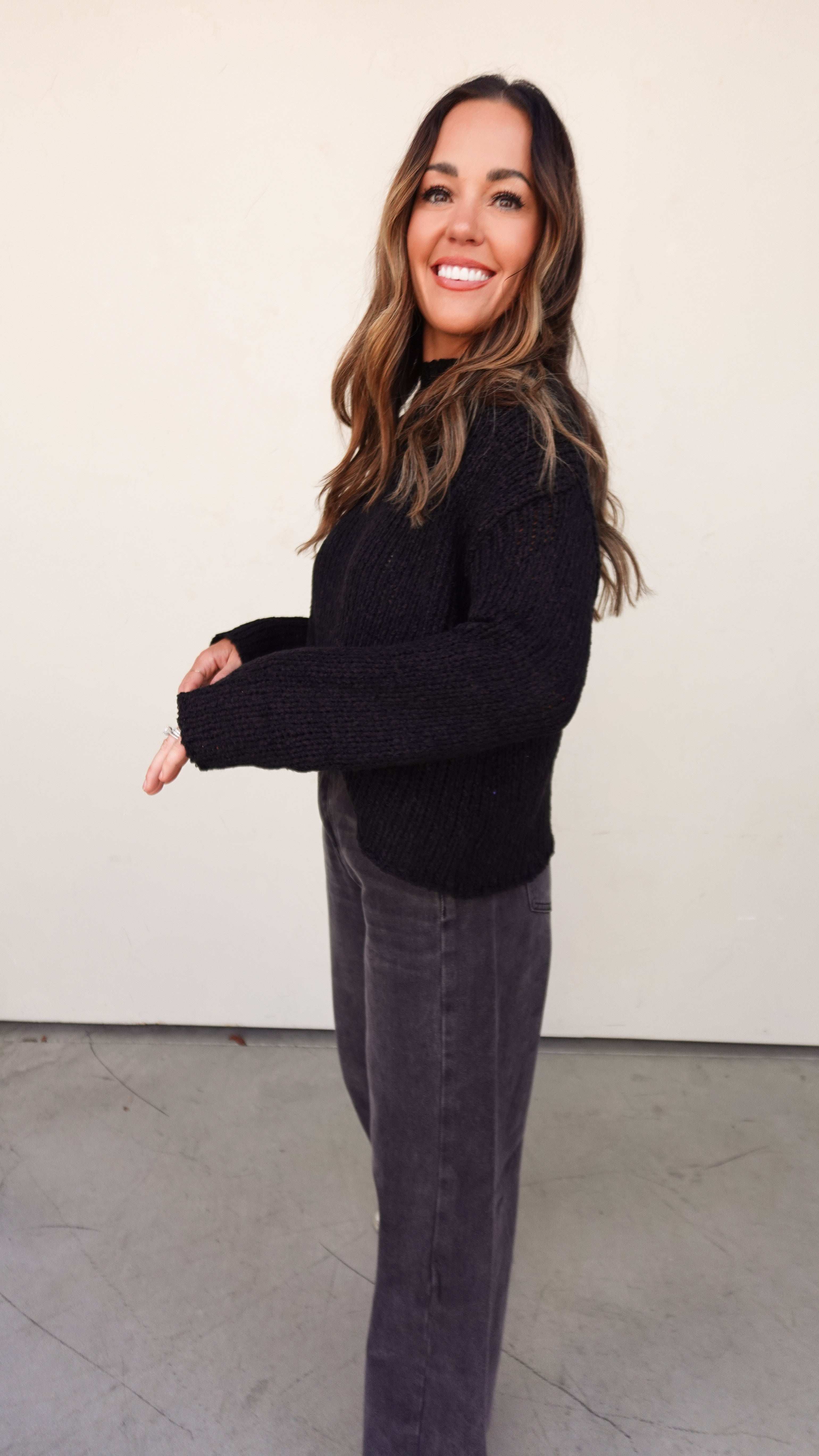 Black Ribbed Knit Slouchy Sweater | Elegant Women's Fashion by coolavocek