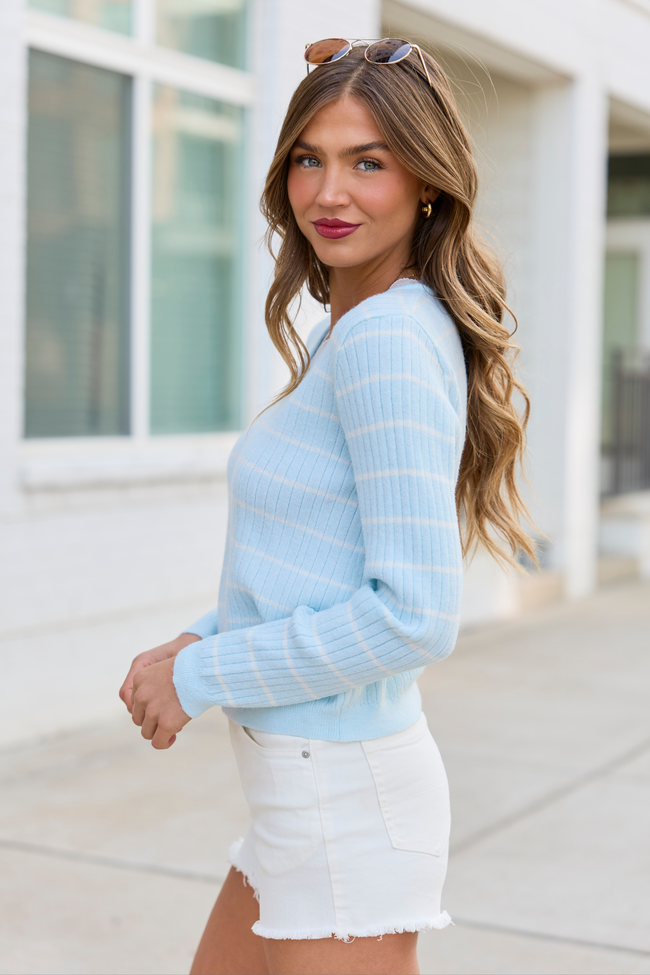 Riley Blue Stripe Lace Trim Sweater | Elegant Women's Fashion by coolavocek