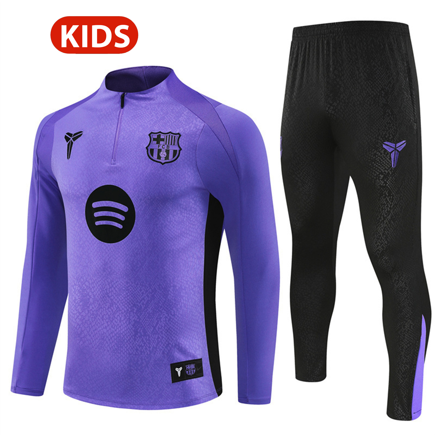 AlphaJersey-Barcelona 25-26 X KB Kids Long Sleeve Training Set - Purple Top & Black Pants