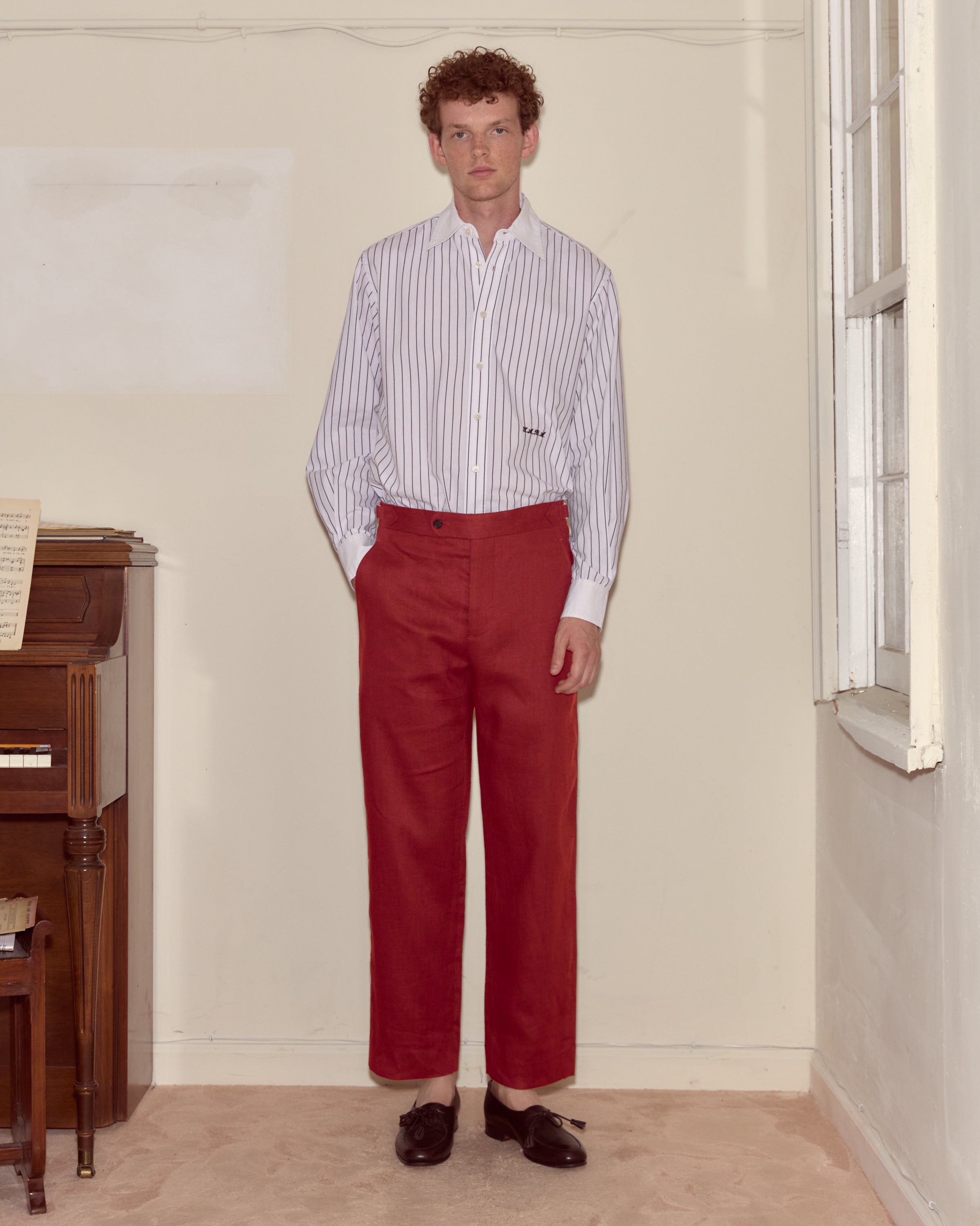 Lightweight Linen Side-Buckle Trousers - Red | Modern Menswear by yycbvcnbmmnbm