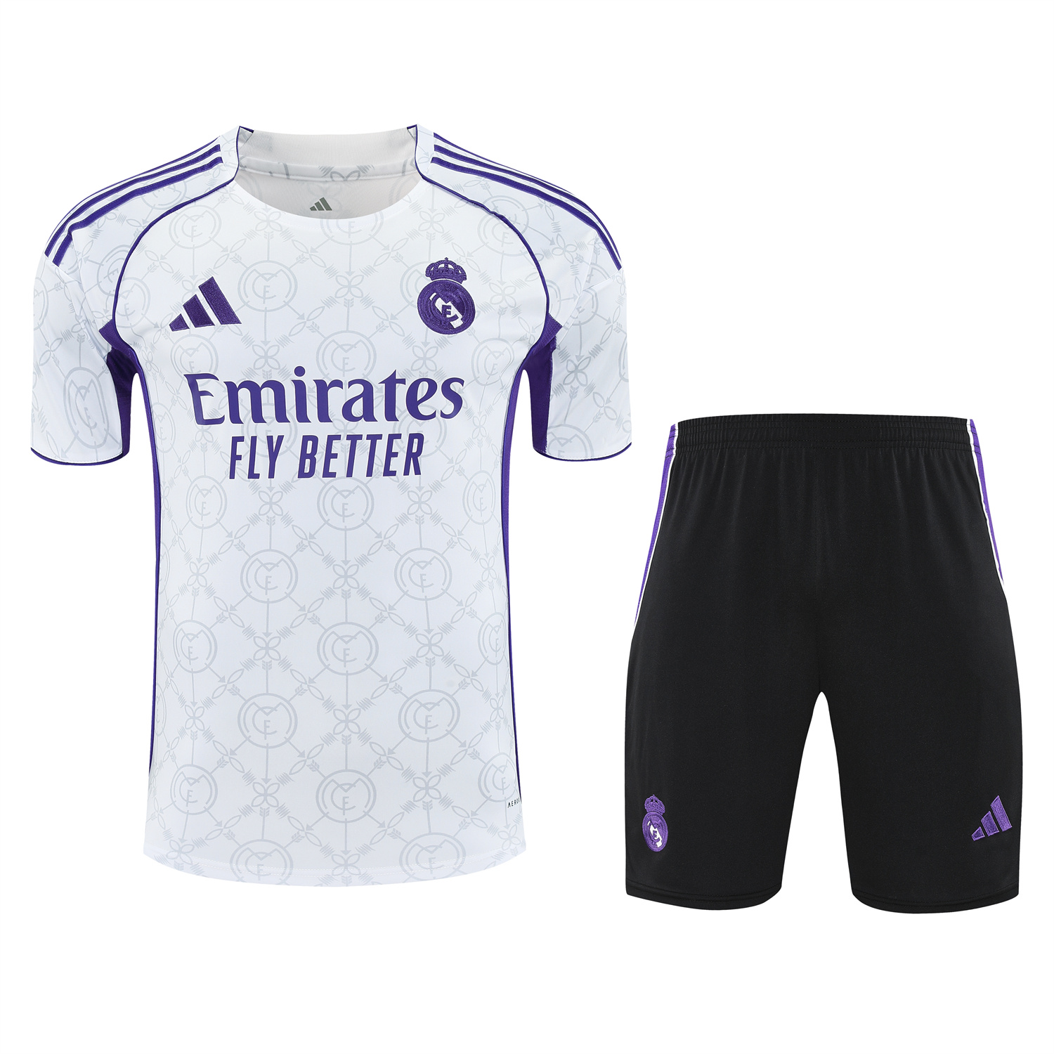 AlphaJersey-Real Madrid 25-26 Short-Sleeve Training Set - Blue Edge White Top & Black Shorts