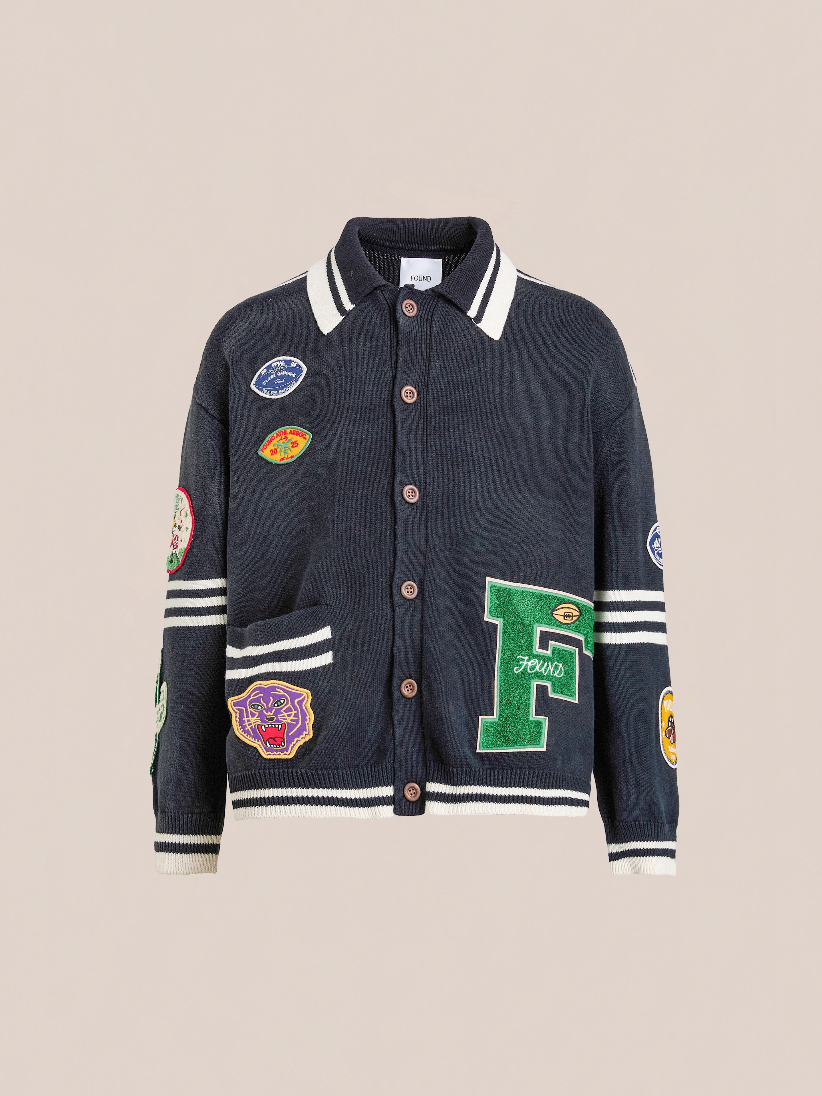 Varsity Patch Collared Cardigan | Modern Menswear by yycbvcnbmmnbm