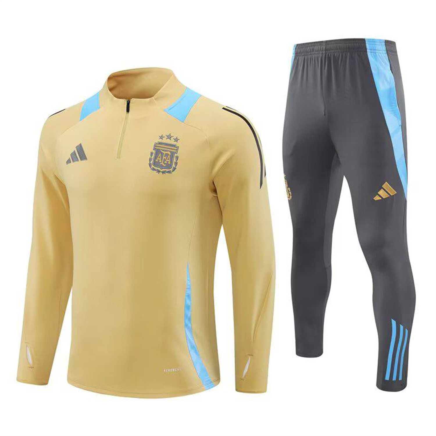 AlphaJersey-Argentina 25-26 Long Sleeve Training Set - Gold Top and Grey Pants