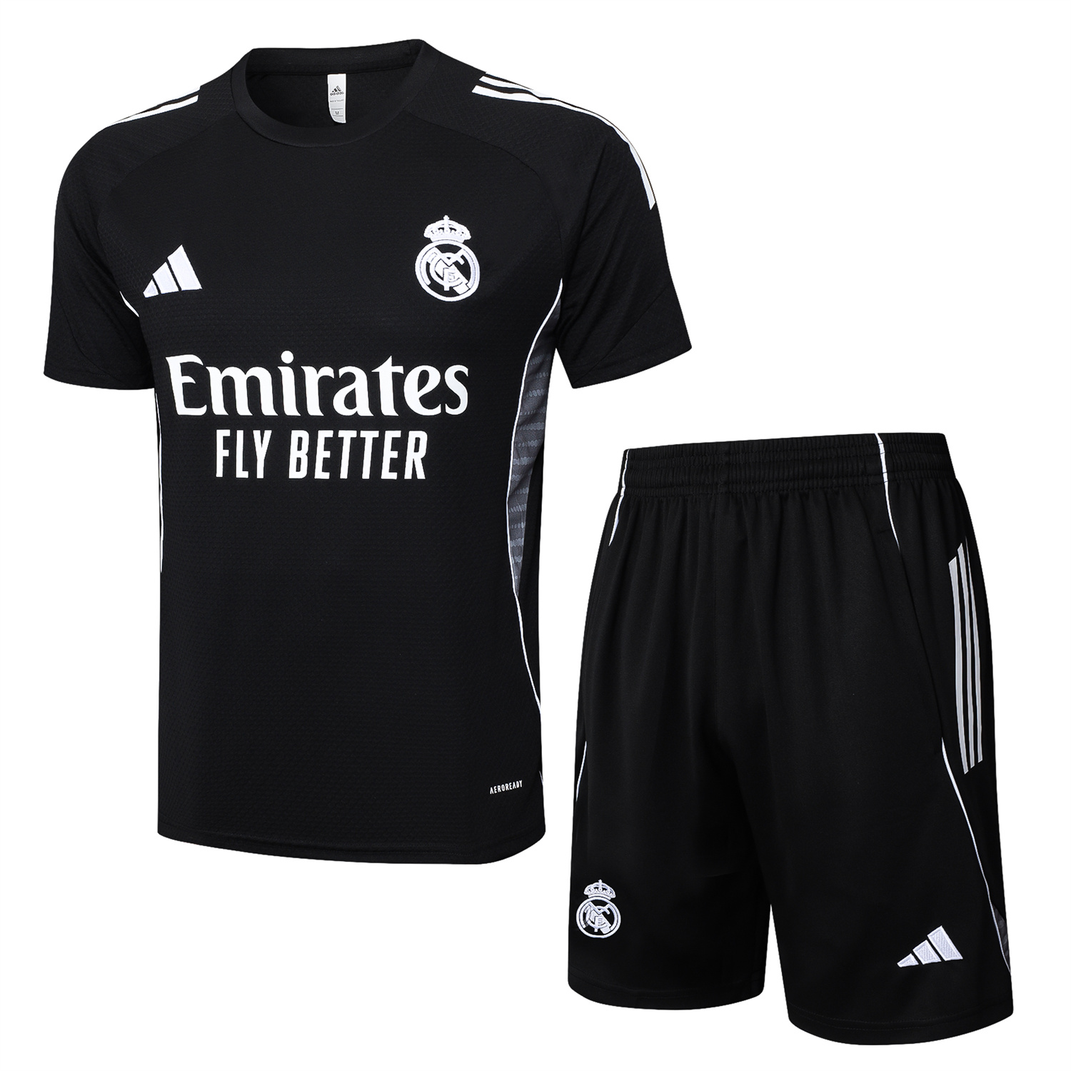 AlphaJersey-Real Madrid 25-26 Short-Sleeve Training Set - Black Top and Black Shorts