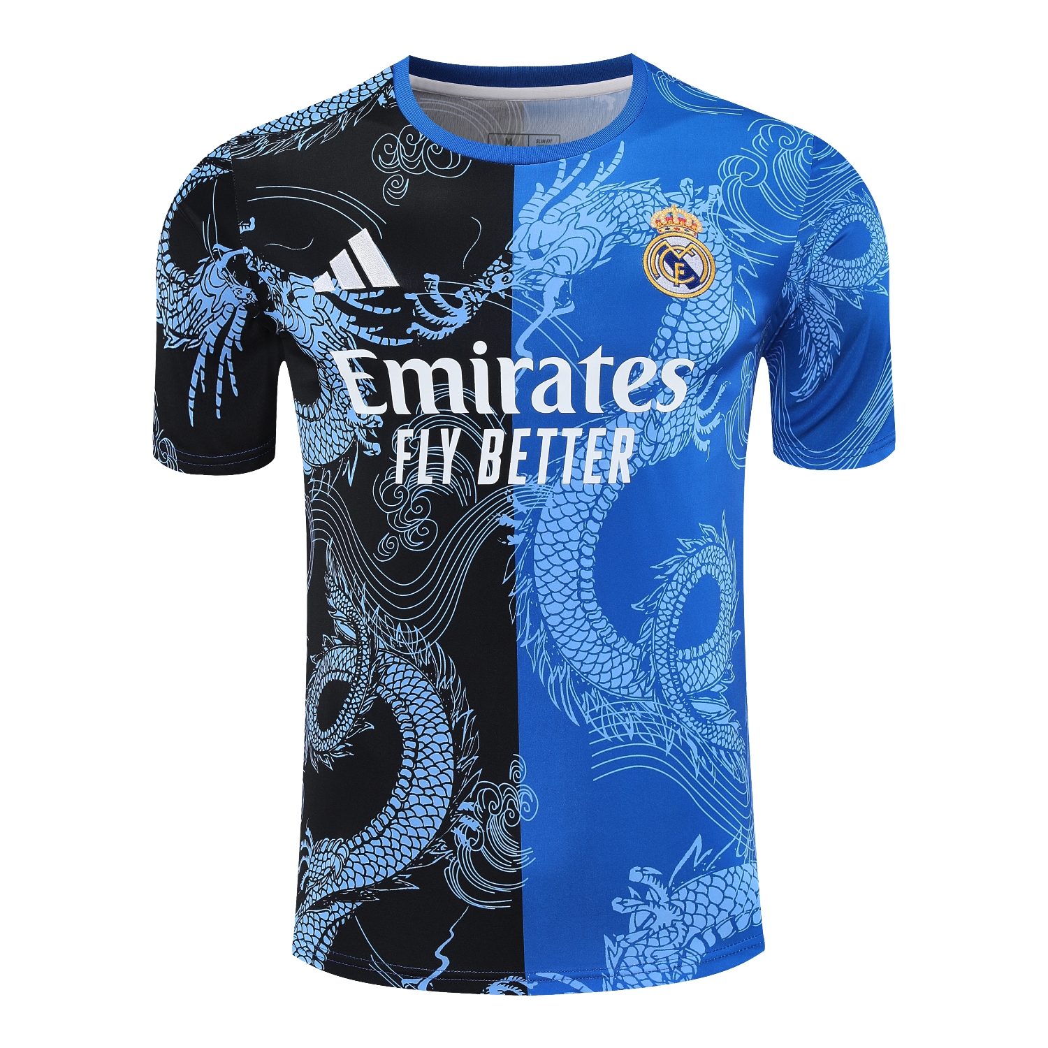 AlphaJersey-Real Madrid 25-26 Short-Sleeve Training Set - Blue Black Dragon Top & Black-White Shorts