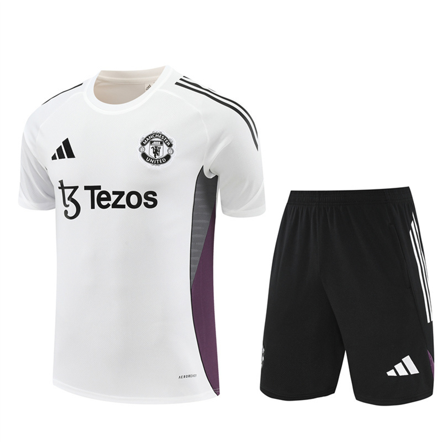 AlphaJersey-Manchester United 25-26 Short-Sleeve Training Set - White Purple Top & Black Shorts