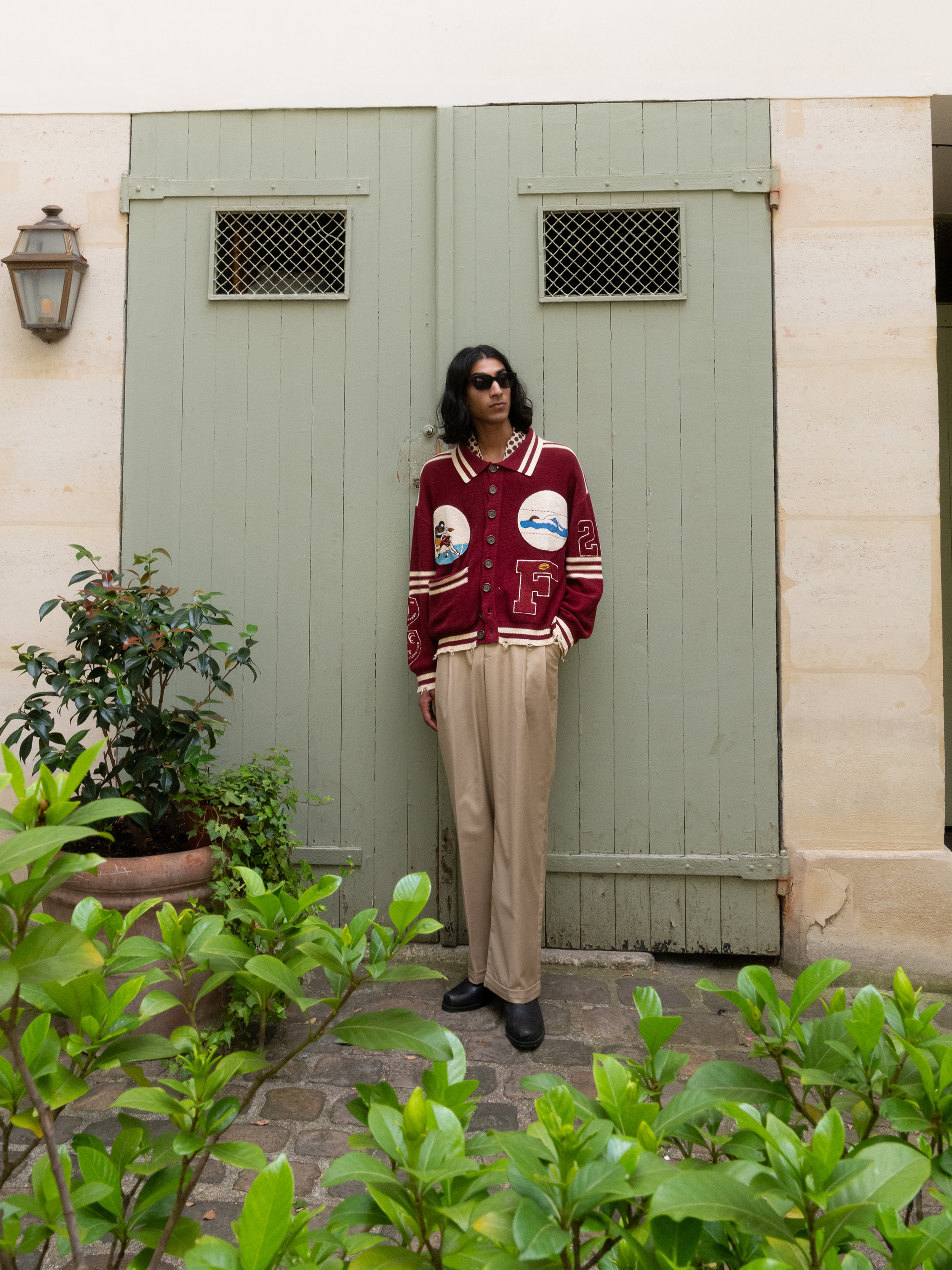 Fin Varsity Patch Collared Cardigan | Modern Menswear by yycbvcnbmmnbm