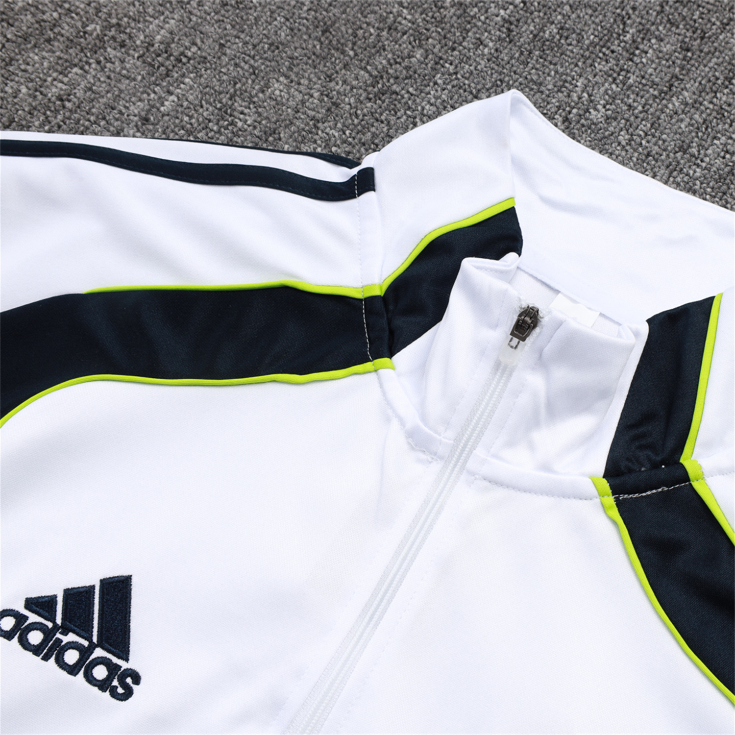 AlphaJersey-Real Madrid 25-26 Long Sleeve Training Set - White Urban Purist Style and Deep Blue Pants