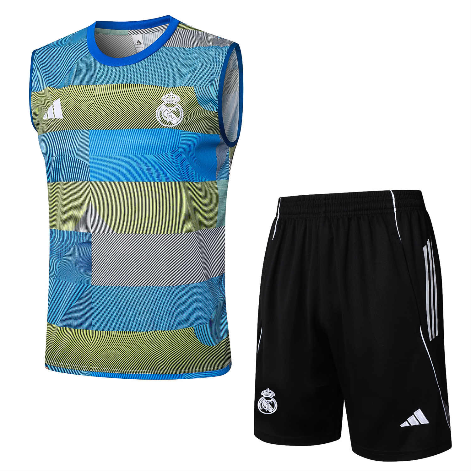 AlphaJersey-Real Madrid 25-26 Vest Training Set - Blue-Gray Camouflage Vest and Black Shorts