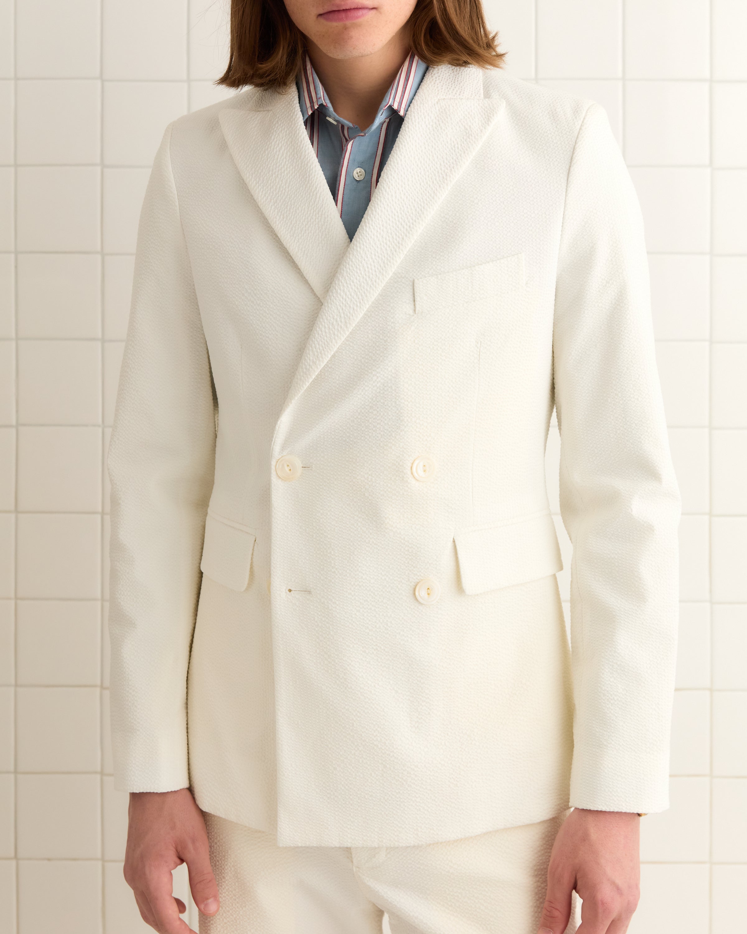 Seersucker Double-Breasted Suit Jacket | Modern Menswear by yycbvcnbmmnbm