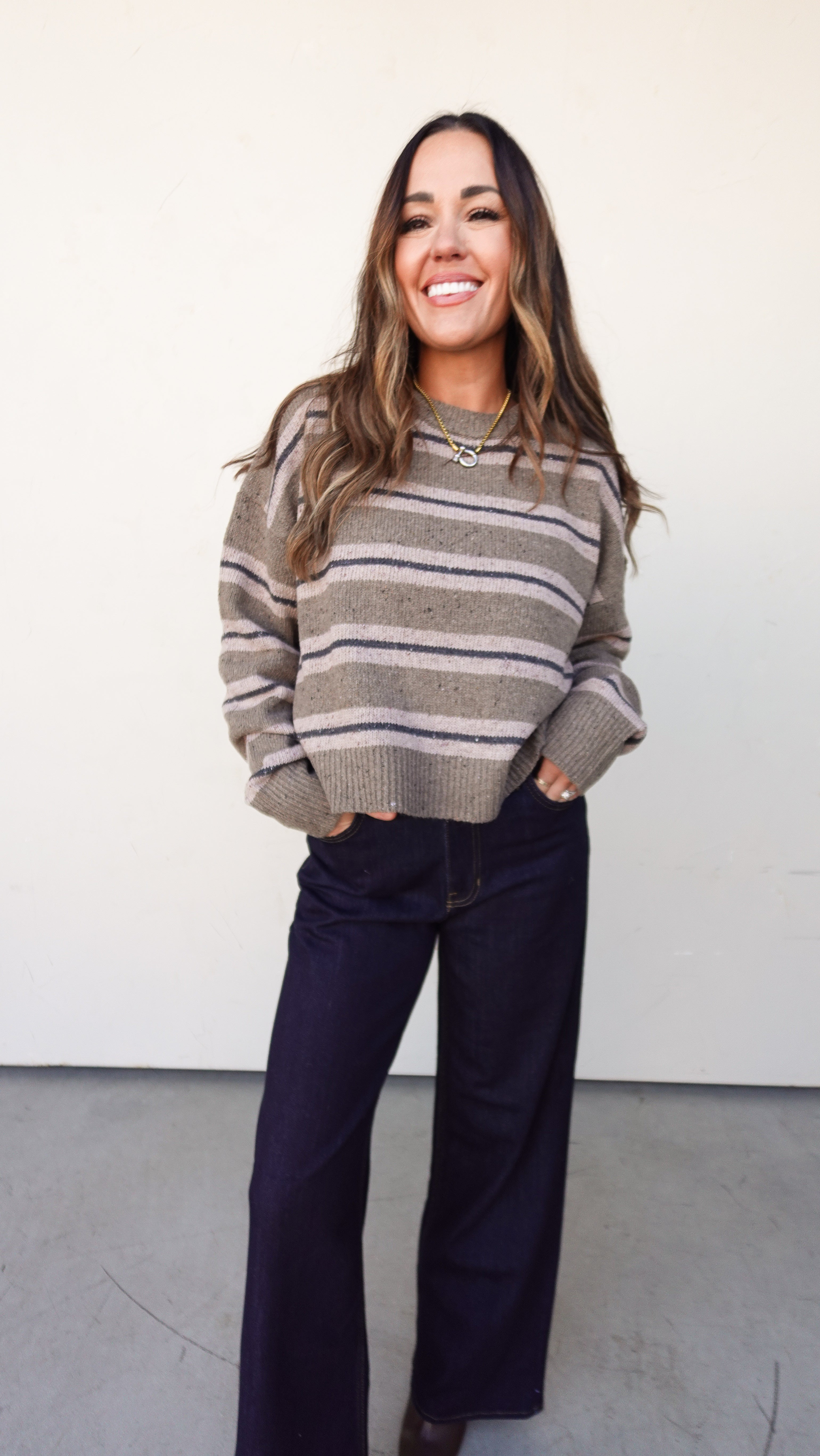 Chesnut Striped Crewneck Sweater | Elegant Women's Fashion by coolavocek