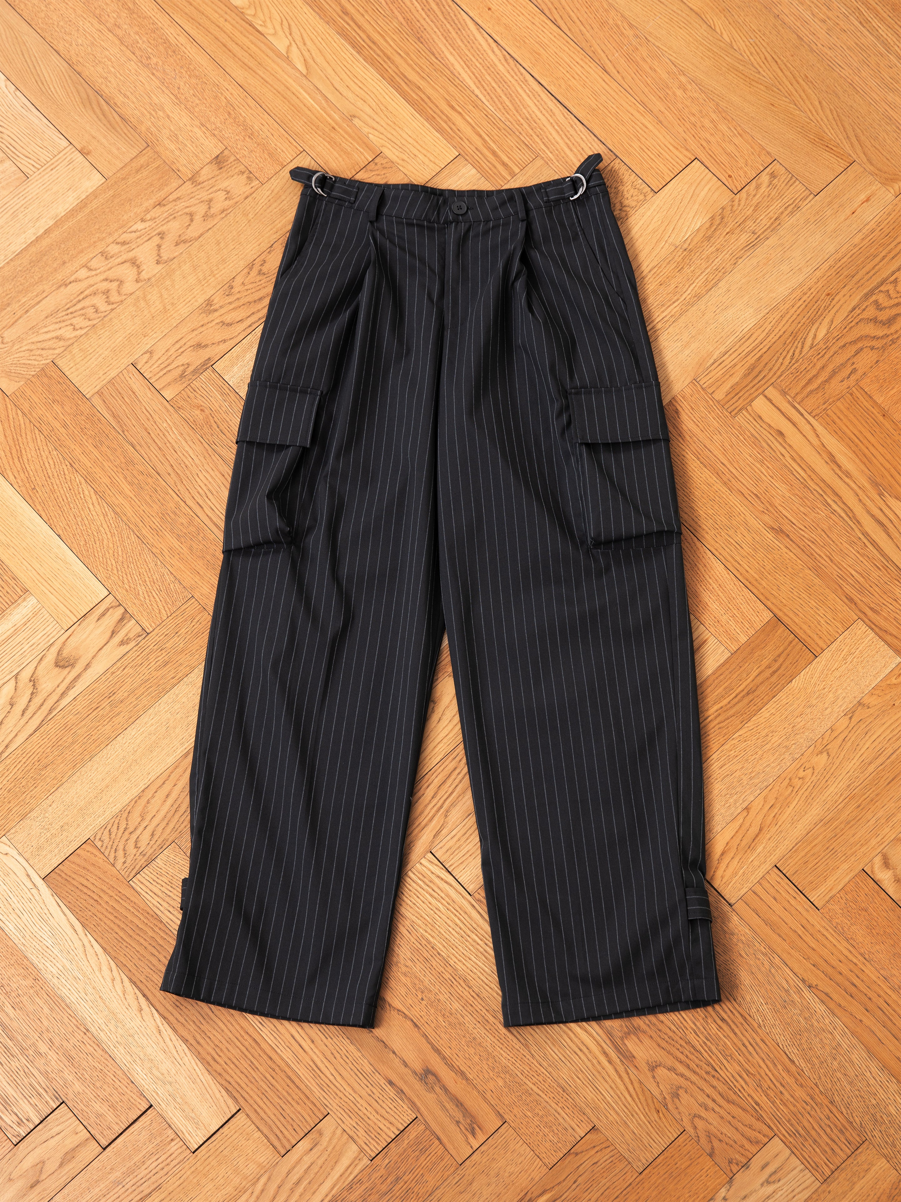 Hava Pinstripe Pleated Cargo Trousers | Modern Menswear by yycbvcnbmmnbm