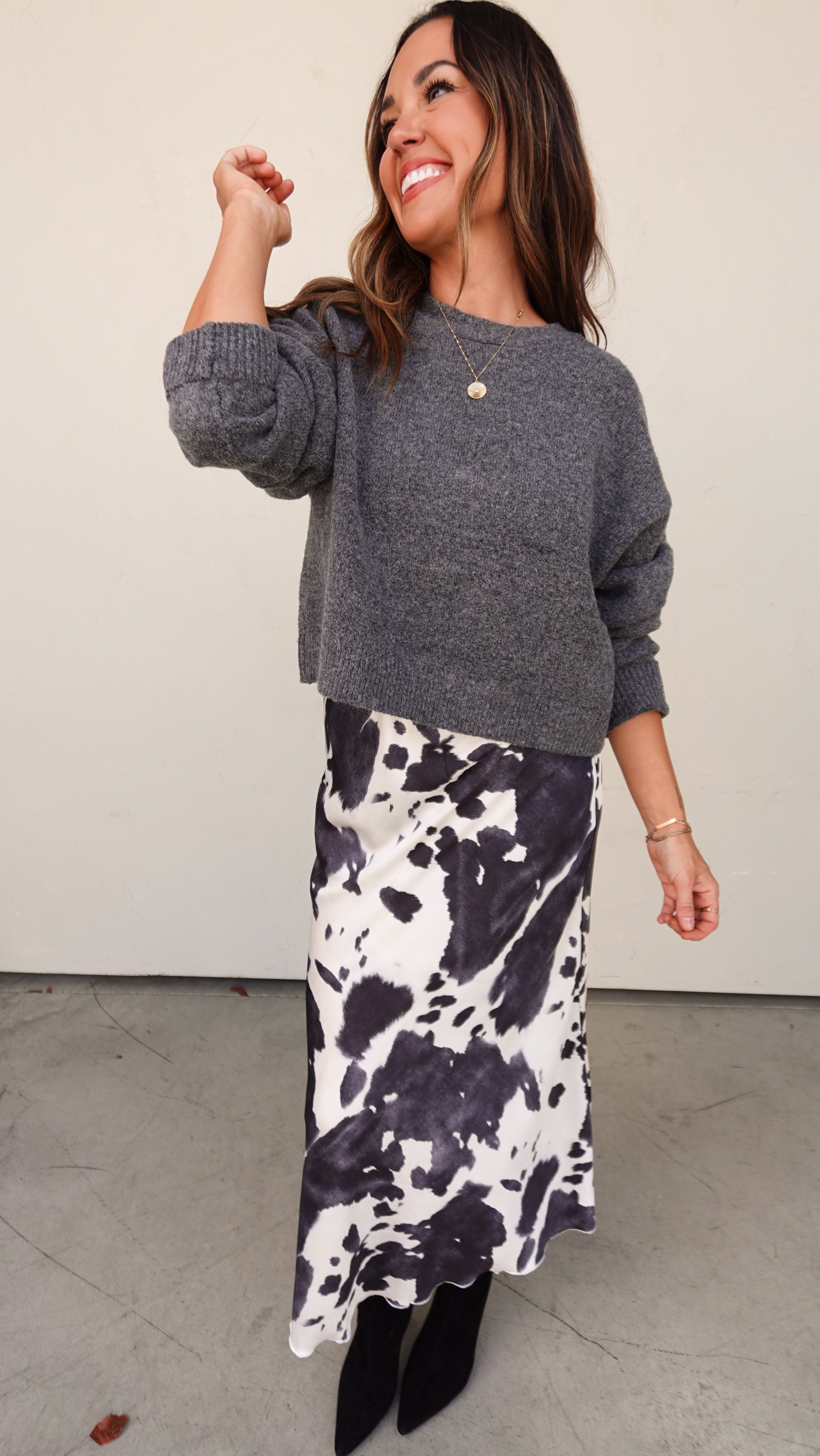 Charcoal Reversible Sweater with Bow Detail | Elegant Women's Fashion by coolavocek