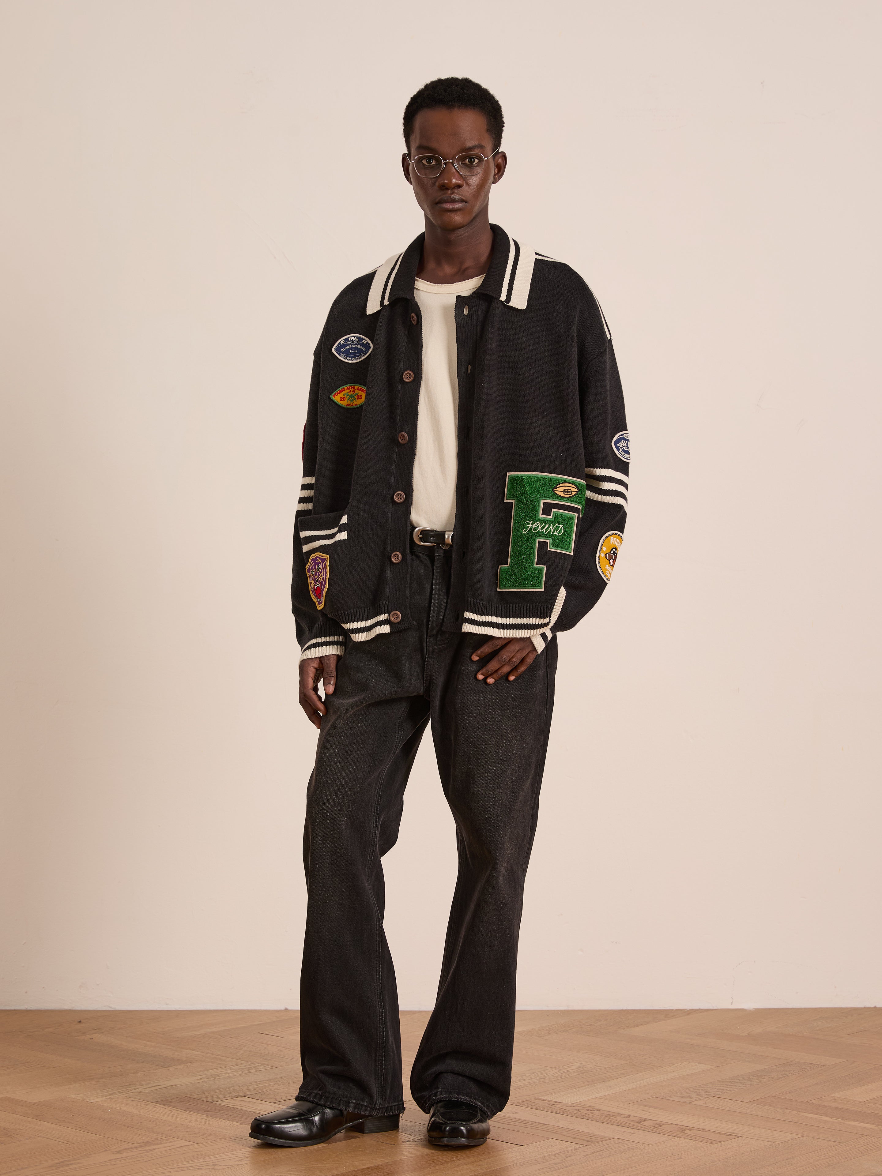 Varsity Patch Collared Cardigan | Modern Menswear by yycbvcnbmmnbm