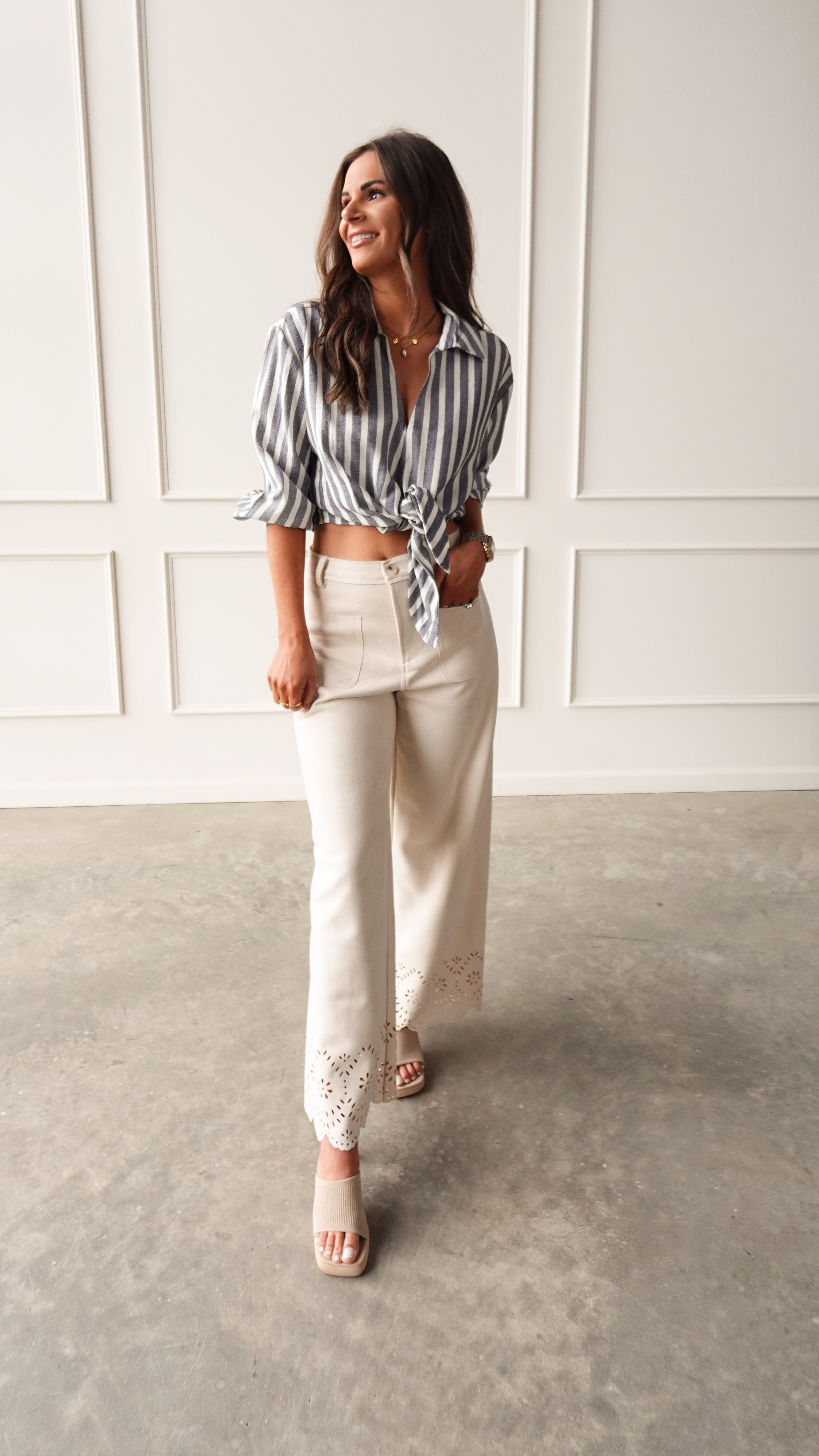 Chambray Striped Tie-Front Top | Elegant Women's Fashion by coolavocek