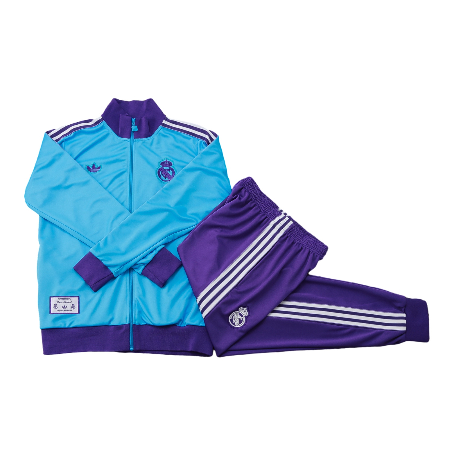 AlphaJersey-Real Madrid 25-26 Throwback Trefoil Jacket Training Tracksuit - Blue Jackets & Purple Pants