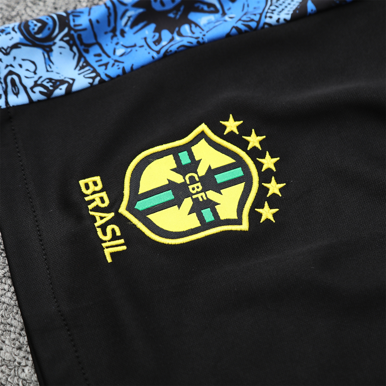 AlphaJersey-Brazil 25-26 Blue Jesus Statue Vest Training Set - Blue Vest & Black Shorts