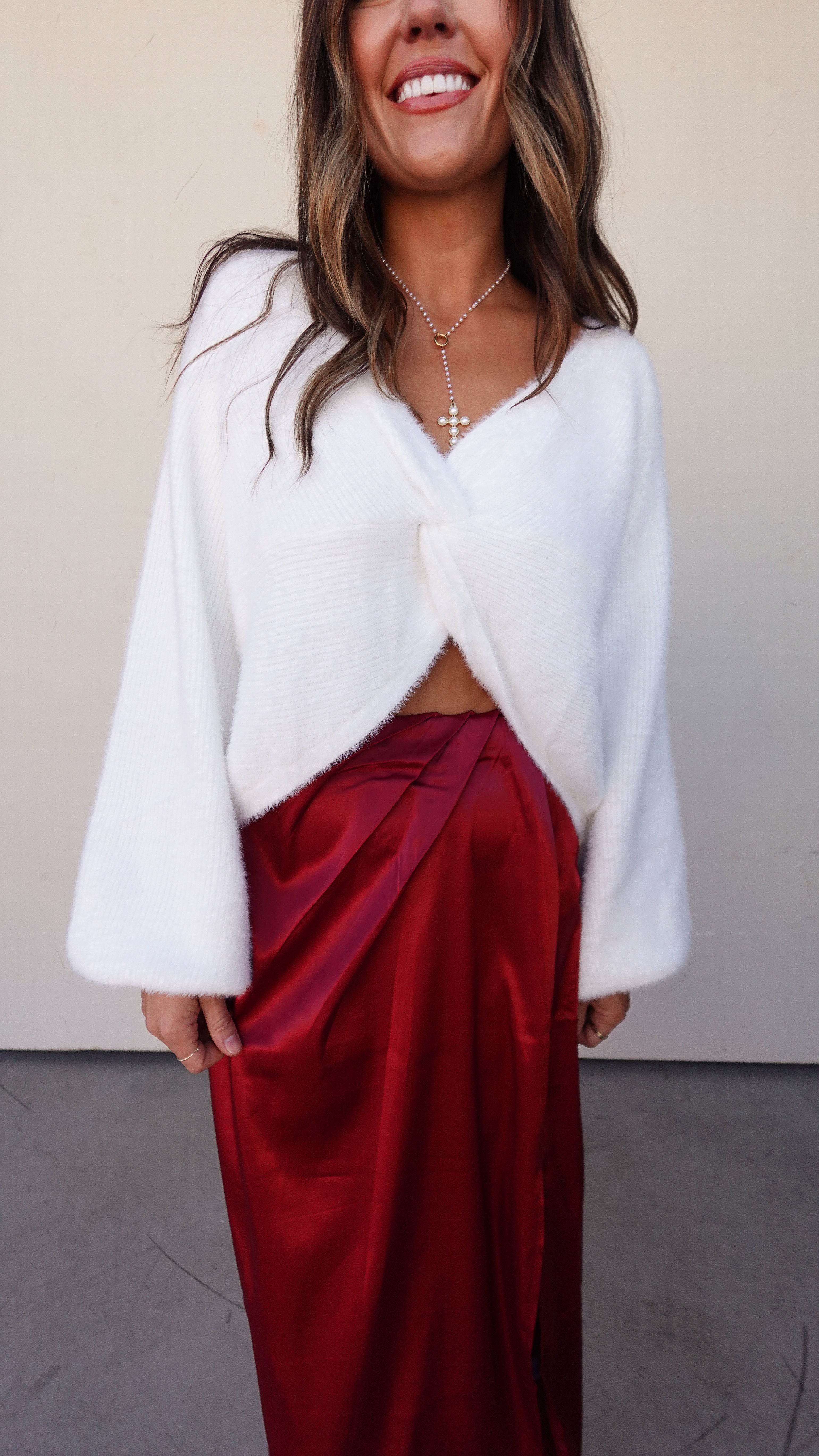 Off White Twist Front Sweater | Elegant Women's Fashion by coolavocek