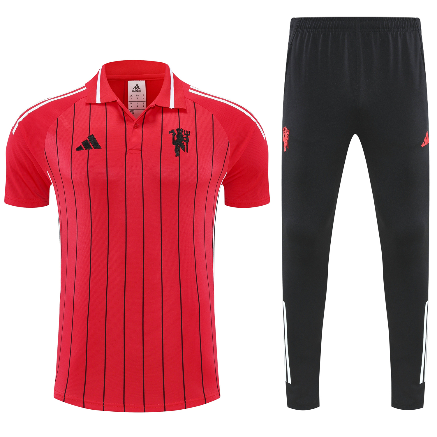AlphaJersey-Manchester United 25-26 POLO Short-Sleeve Training Set - Red Top and Black Pants