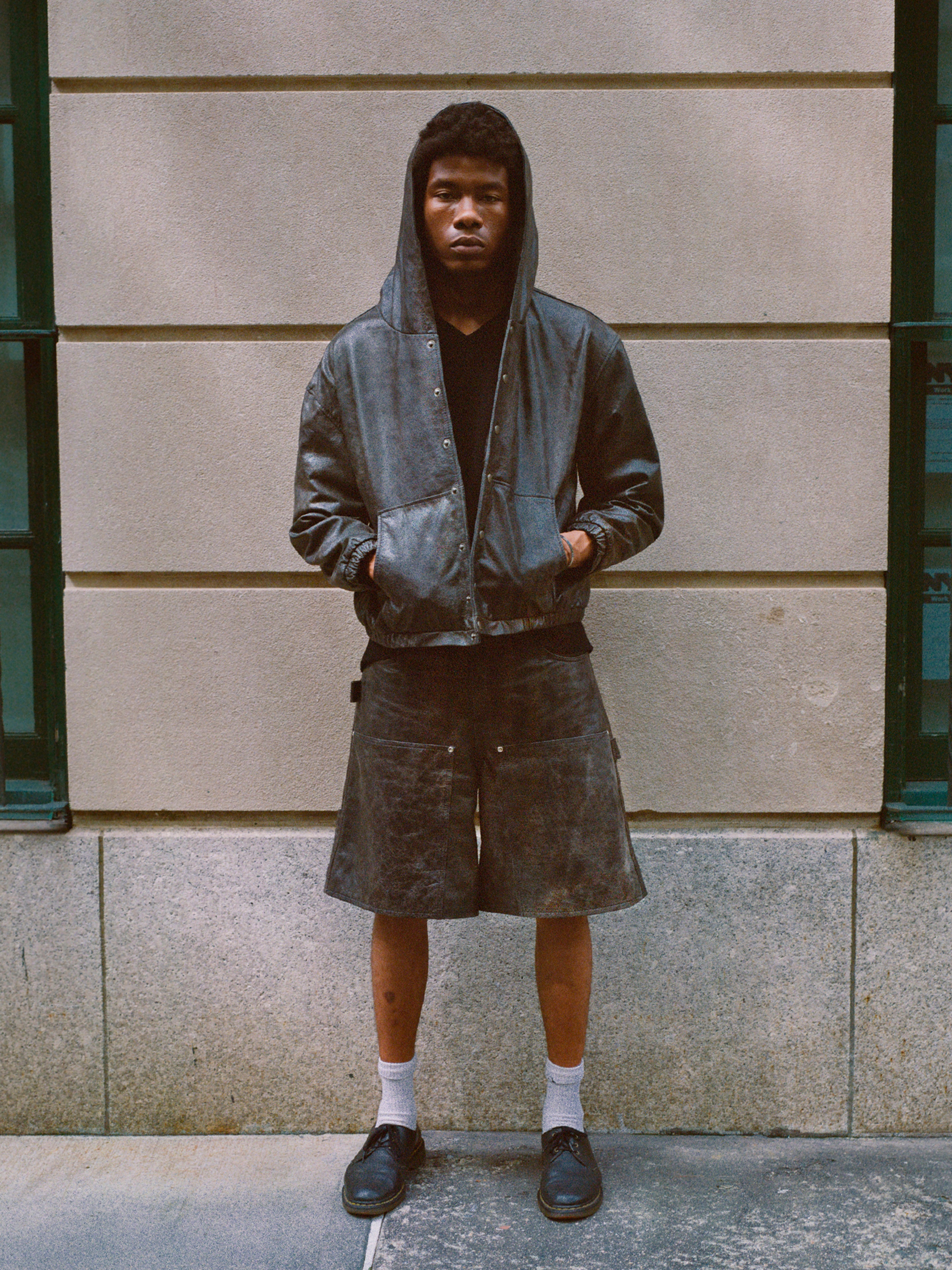 Distressed Genuine Leather Hoodie | Modern Menswear by yycbvcnbmmnbm