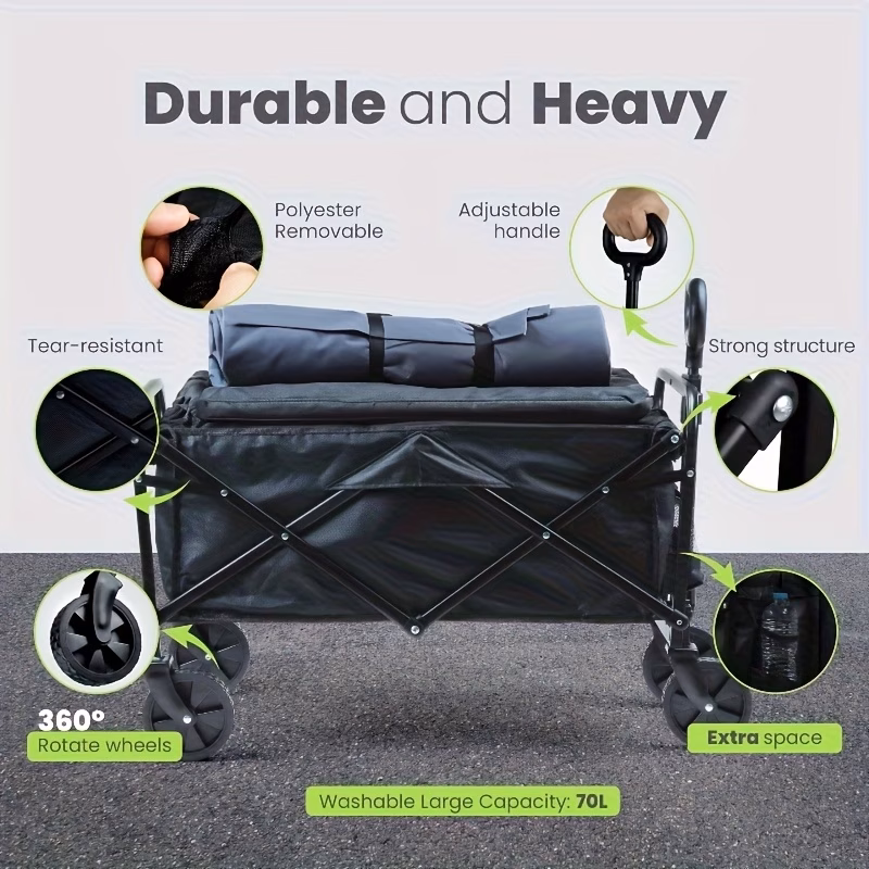 220lbs 450lbs 680lbs all terrain heavy duty folding cart large capacity   suitable for yard shopping sports outdoor gardening equipment handling black multifunctional utility cart Product details 1