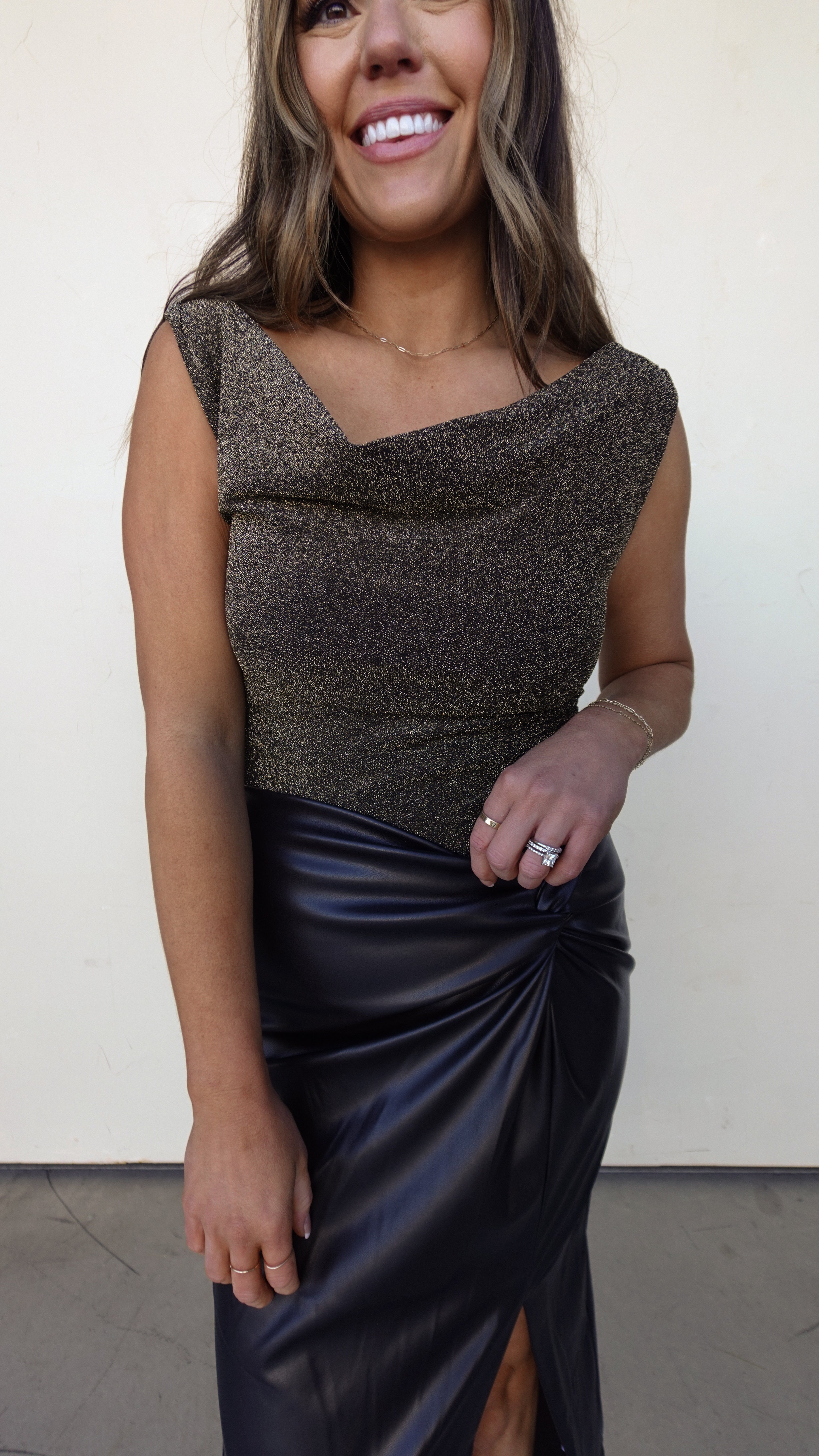 Metallic Drapey Cowl Neck Top | Elegant Women's Fashion by coolavocek