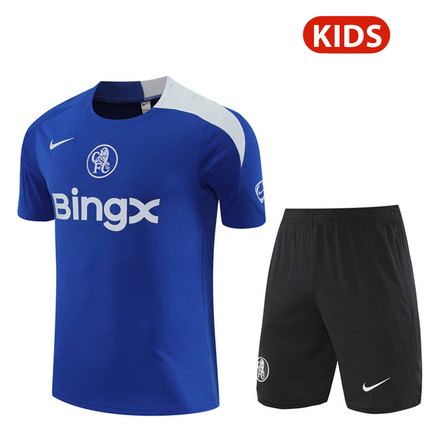 AlphaJersey-C.H.E.L.S.E.A 25-26 Kids Short-Sleeve Training Set - Blue Top & Black Shorts