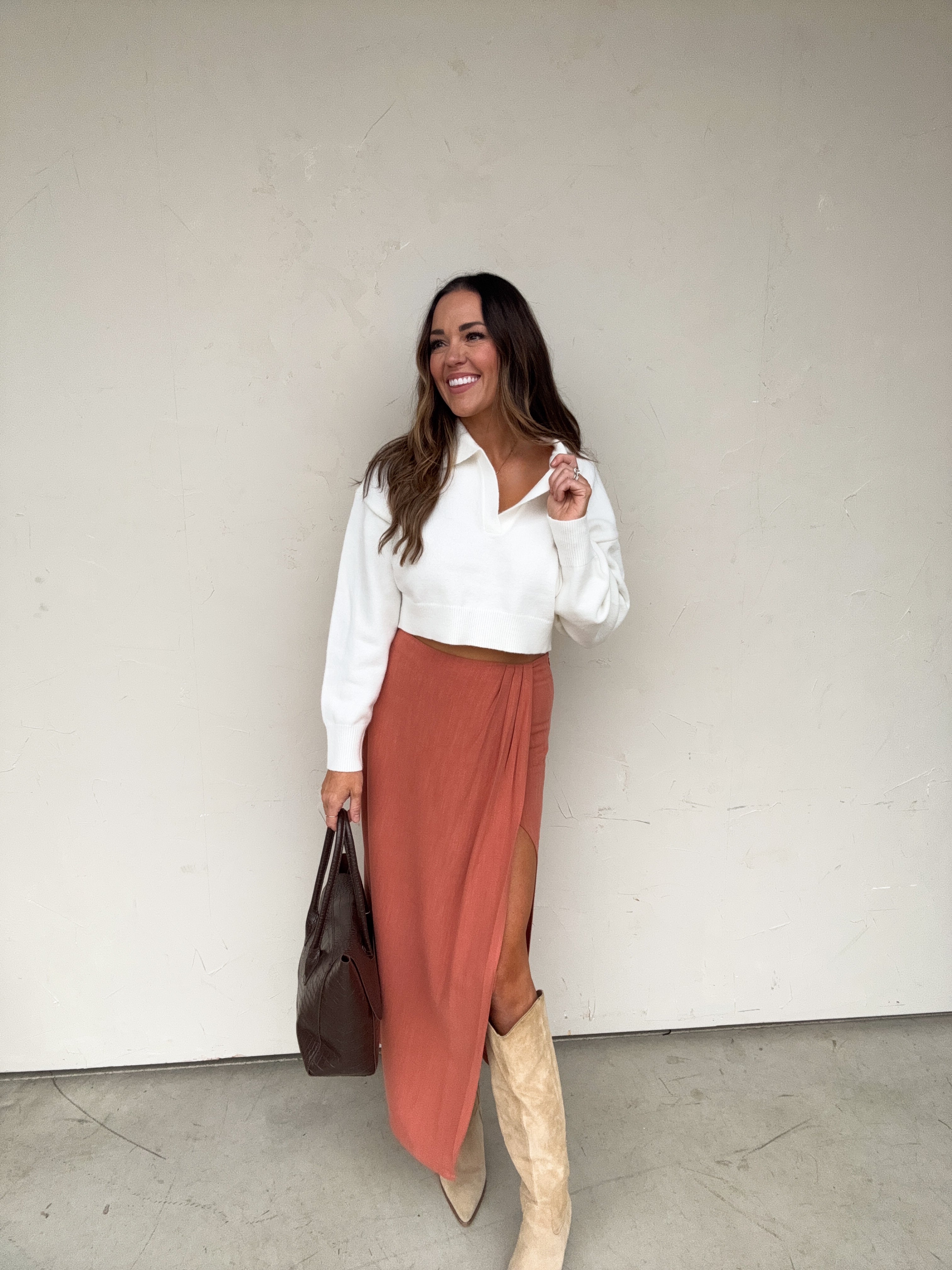 Rust Linen Wrap Skirt | Elegant Women's Fashion by coolavocek