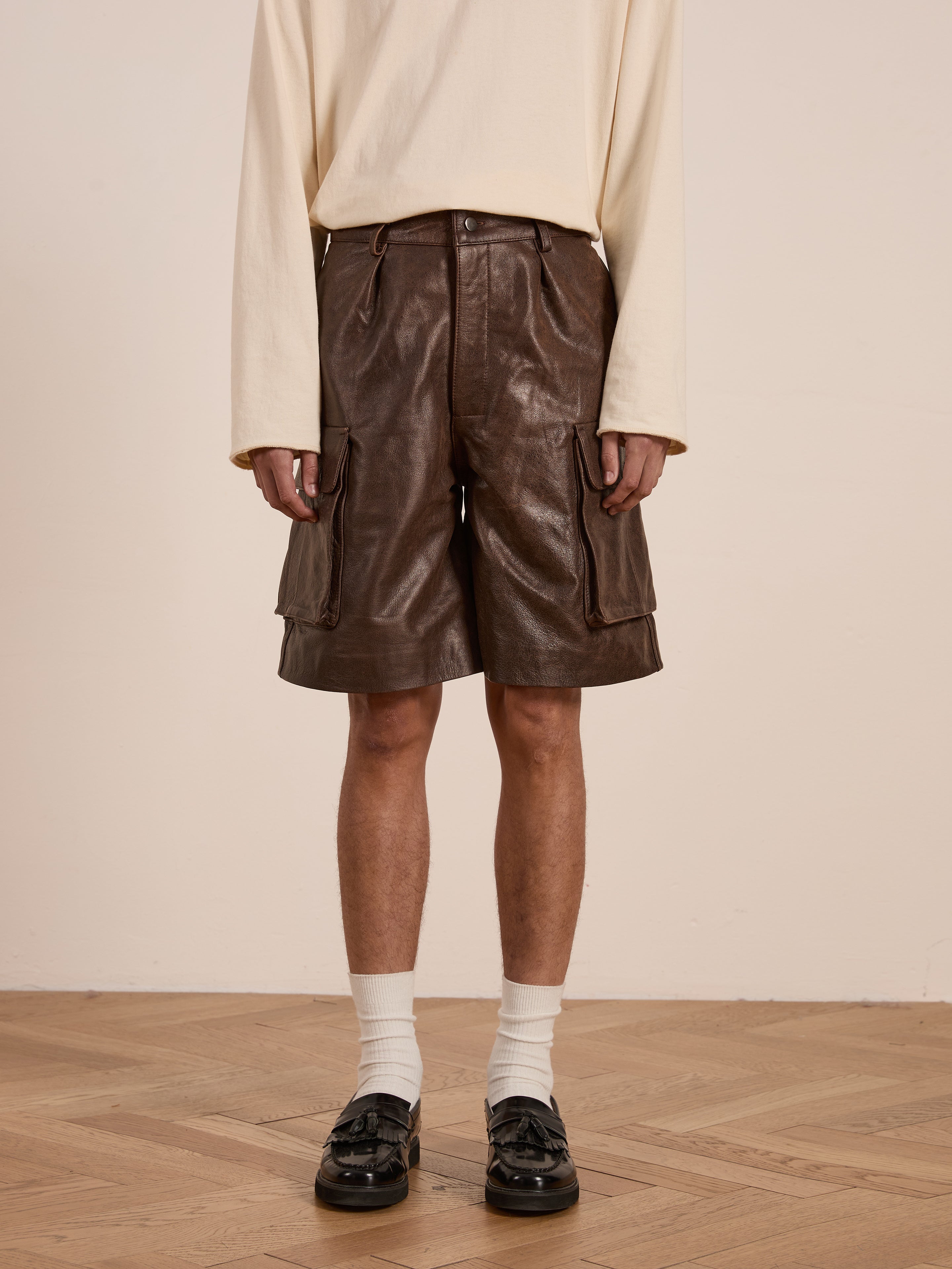Dusk Distressed Genuine Leather Cargo Shorts | Modern Menswear by yycbvcnbmmnbm