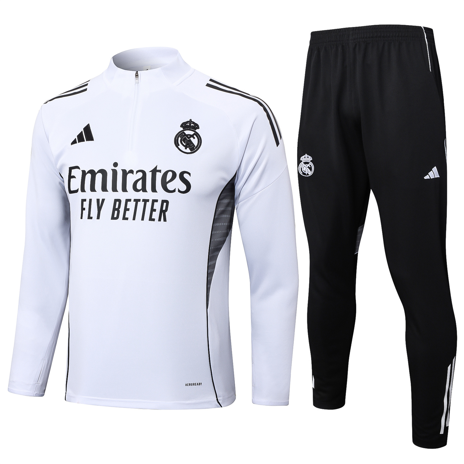 AlphaJersey-Real Madrid 25-26 Long Sleeve Training Set - White Top and Black Pants