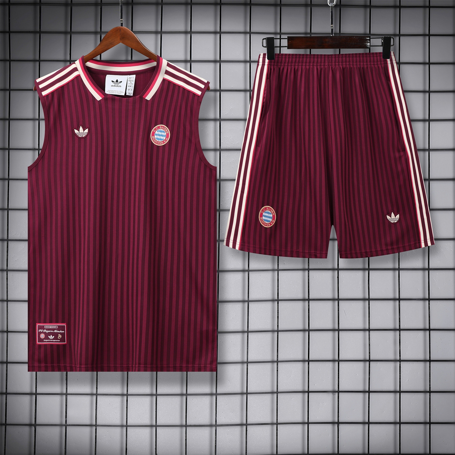 AlphaJersey-Bayern Munich 25-26 Vest Training Set - Wine Red Lines Vest & Wine Red Lines Shorts