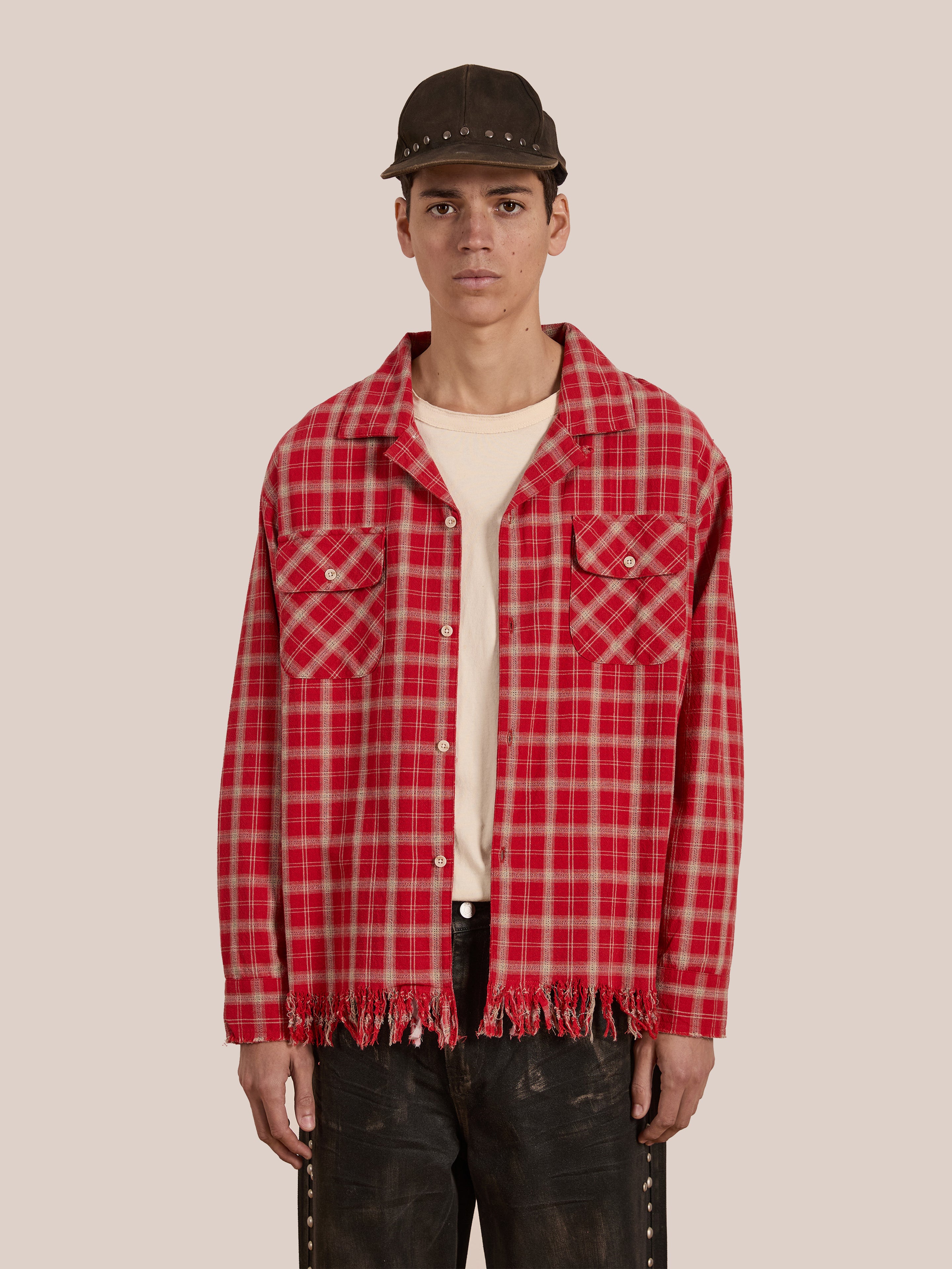 Raw Cut Fringe Plaid Camp Shirt | Modern Menswear by yycbvcnbmmnbm