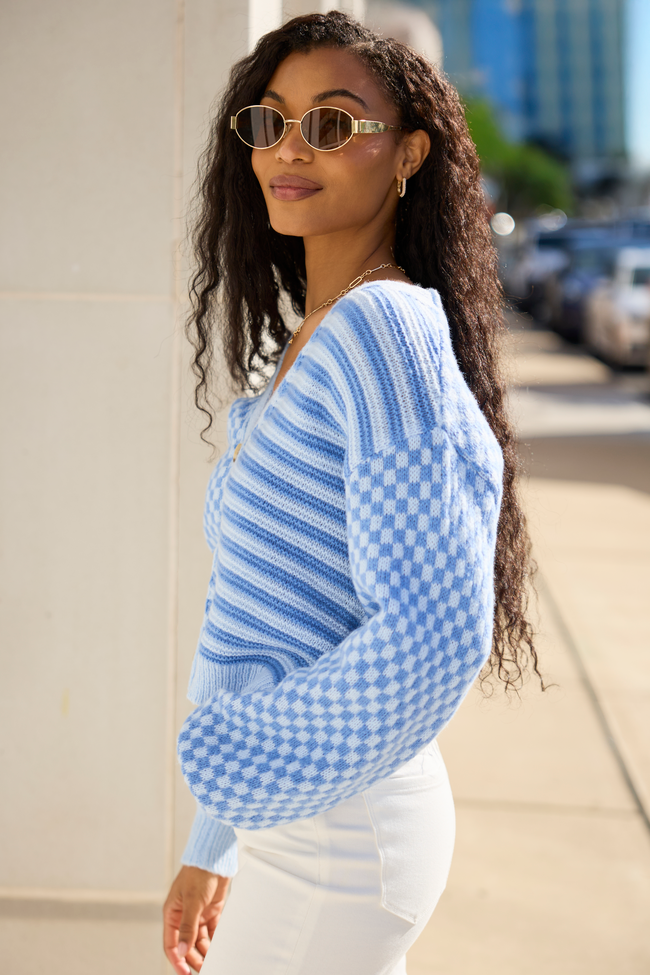 Samara Checkered And Stripes Blue Cardigan SALE | Elegant Women's Fashion by coolavocek